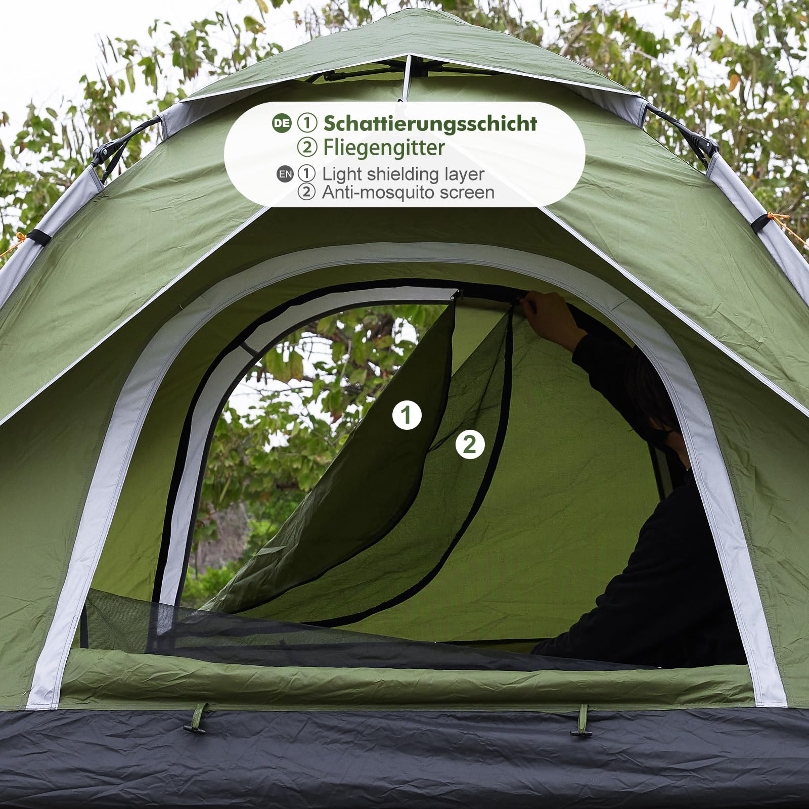 Yorbay Tenda da campeggio 2 in 1 per 2-4 persone, impermeabile, a doppia parete, protezione UV, per famiglia, trekking, attività all'aperto, festival
