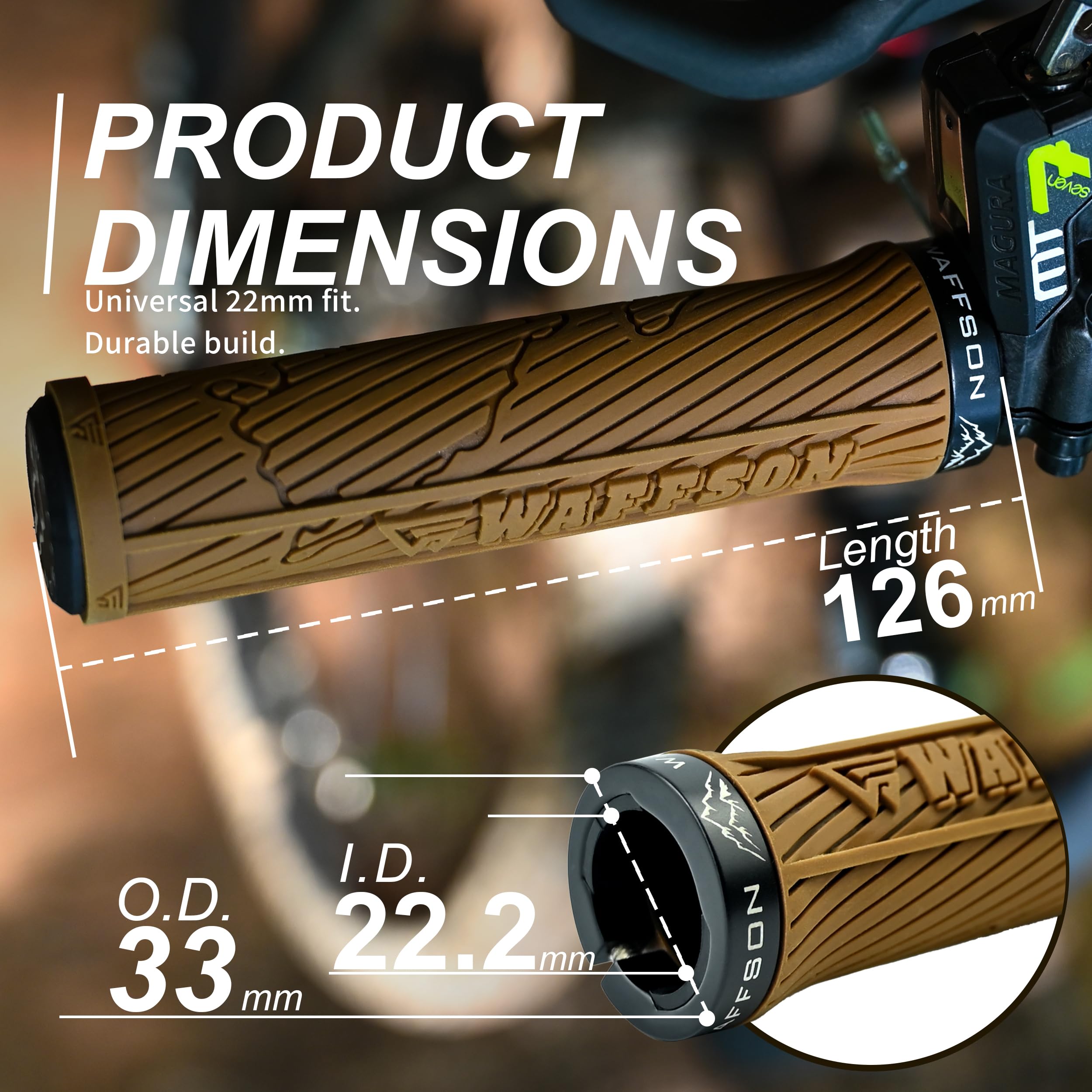 WFS World Map MTB Lock-on Grips - Morsetto singolo ergonomico antiscivolo Mountain Bike Manubrio Manopole - Comfort Vibration Dampening per Trail, Enduro, Downhill - Marrone