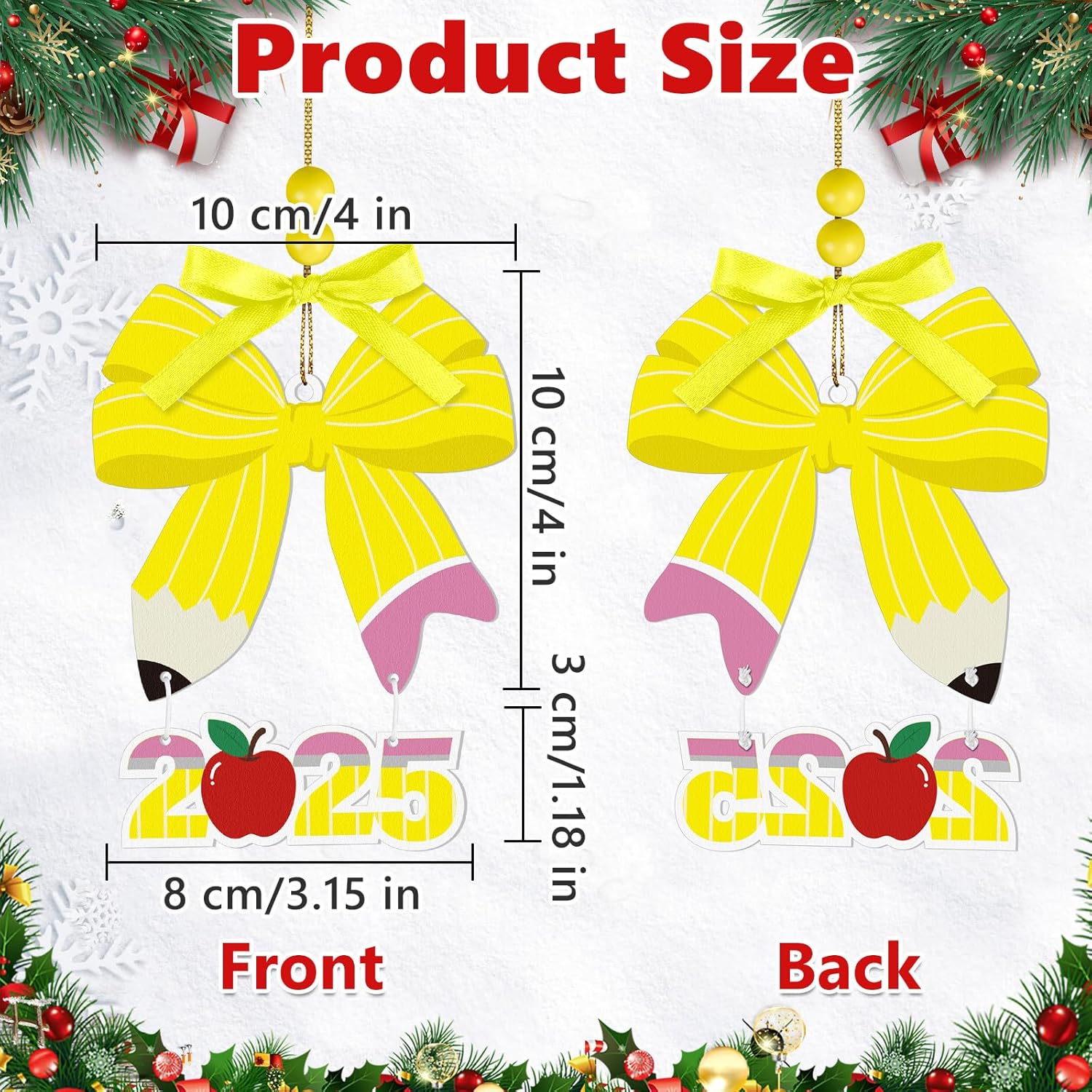 Pencil Bow Christmas Ornament 2025, Personalized Wooden Teacher Ornament Hanging Decoration for Window, Fireplace, Eaves, School, Holiday Party Tree Decor, Meaningful Appreciation Gifts for Teacher - Image 2