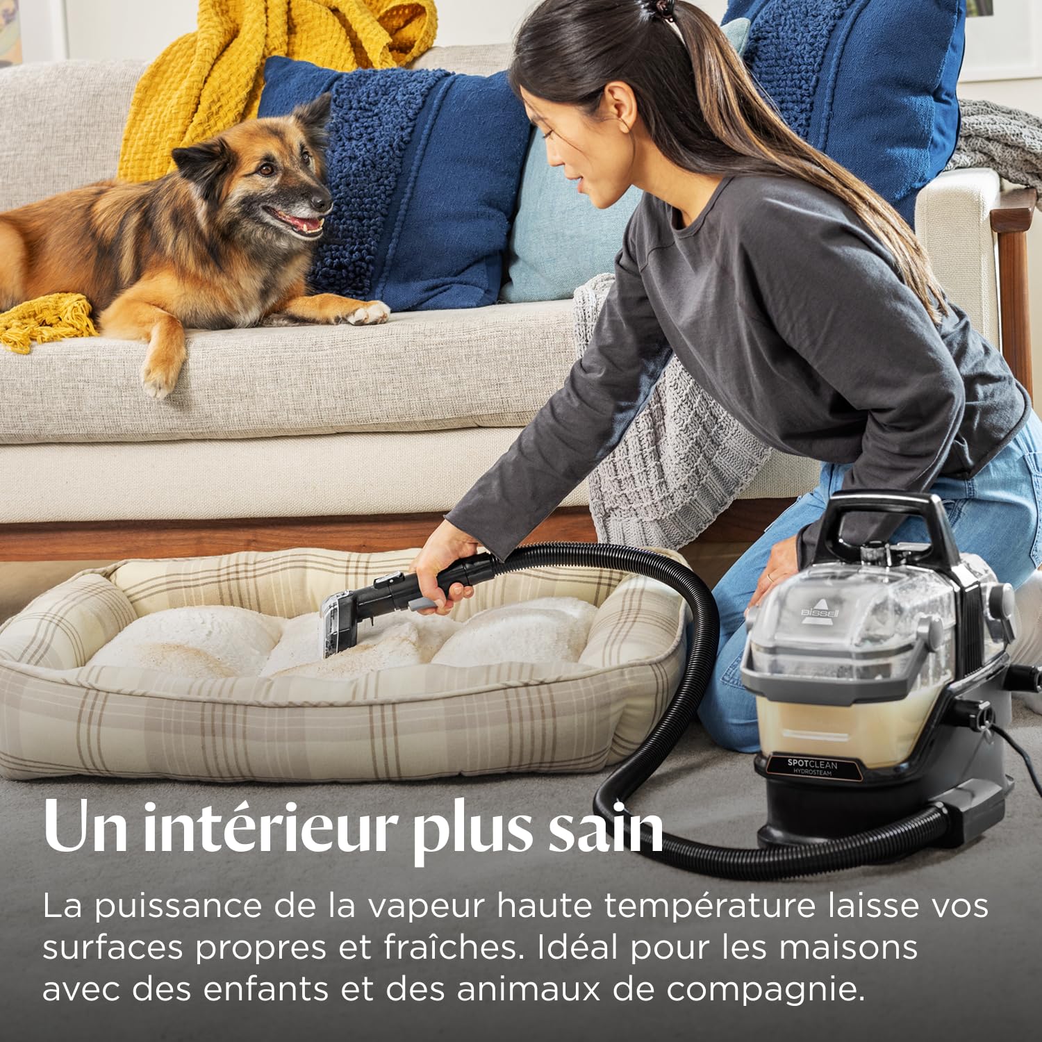 BISSELL SpotClean HydroSteam, Shampouineuse Canapé, Moteur Puissant de 1000W, Nettoyeur Vapeur avec Technologie HydroSteam, Nettoyeur pour Tapis, Moquettes, Meubles, Tissus, Voiture & Plus, 3689N