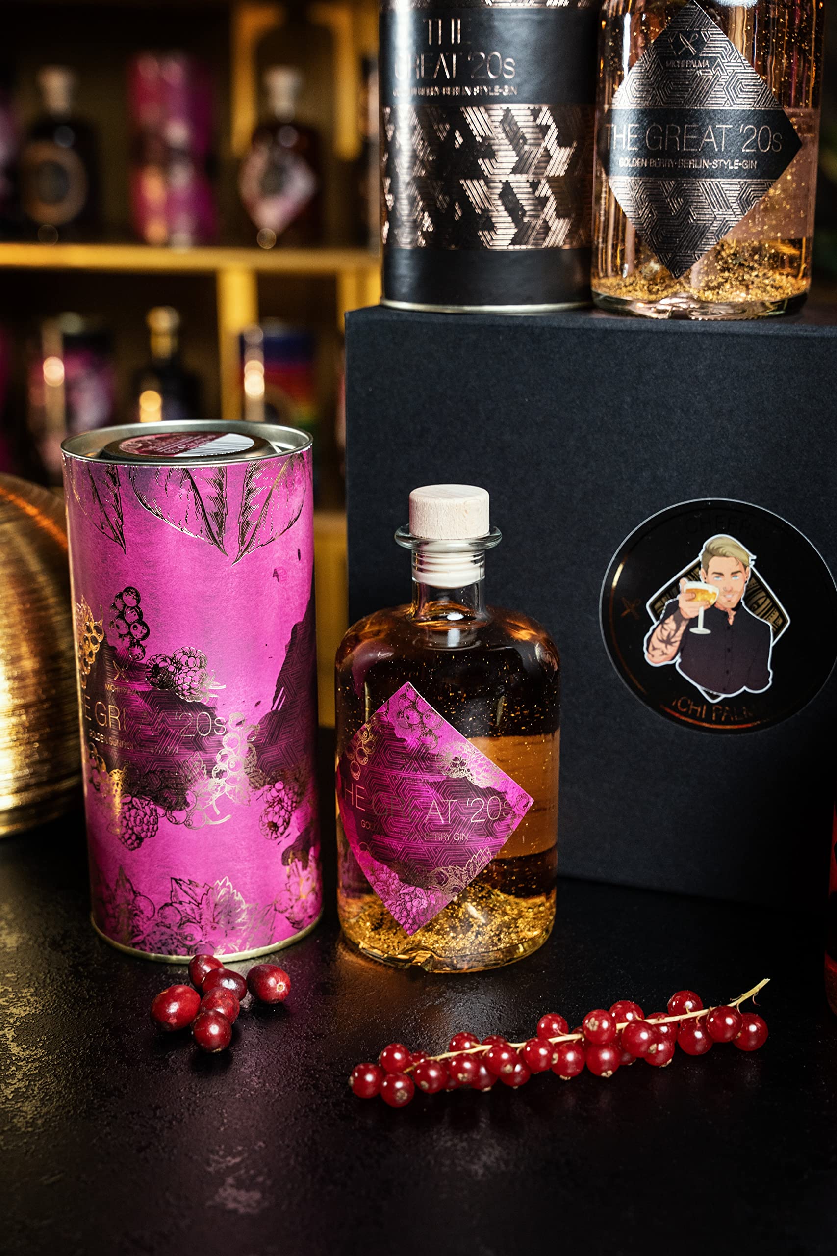 Michi Palma | The Great Trio, Berry Geschenkset auf Gin-Basis (3 x 0.5 l) | Verpackt in einer hochwertigen schwarzen Magnetbox | Goldene Gin-Geschenkidee | Premium Spirituose