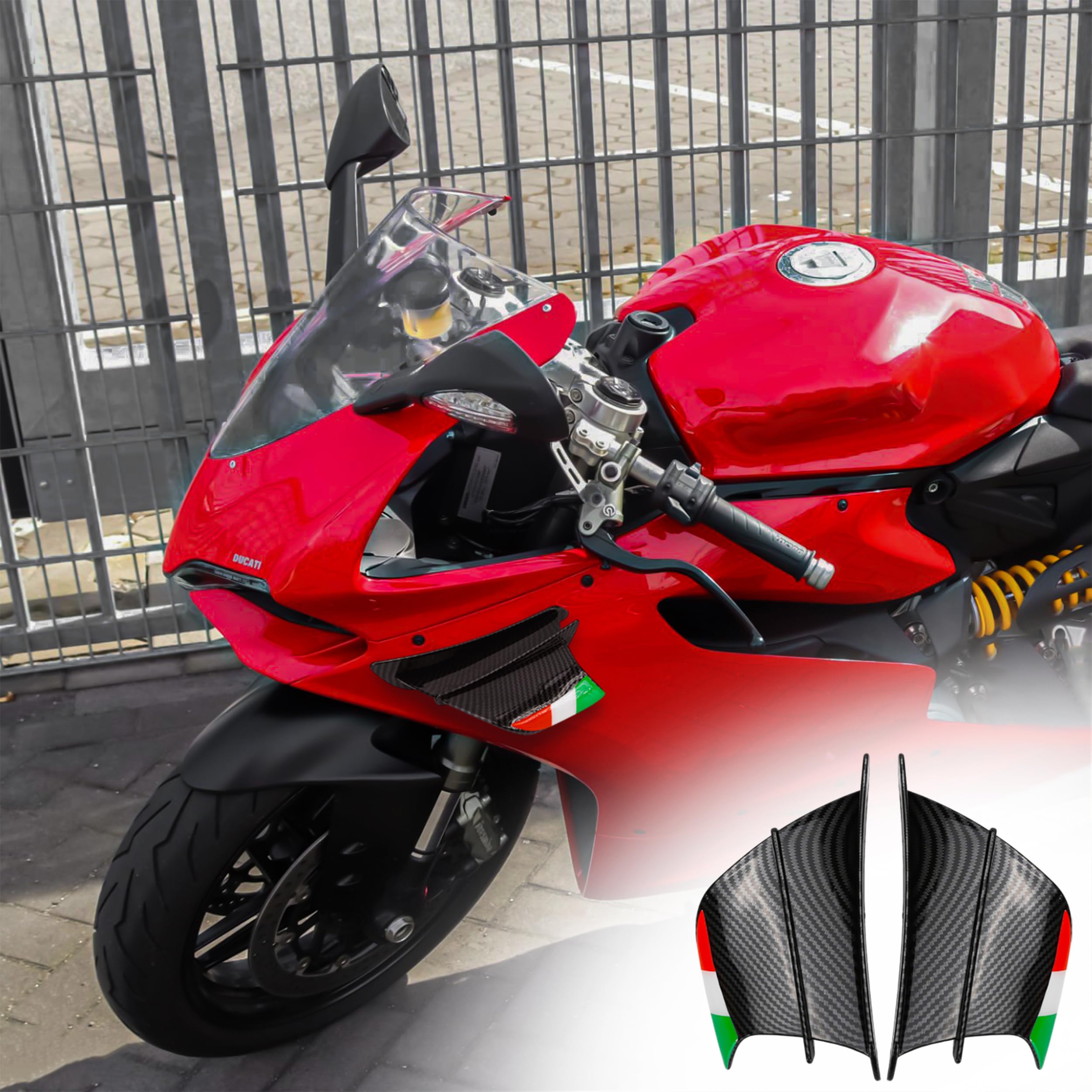 Kit alette aerodinamiche di ricambio per moto Ducati 899 959 1198 1198S 1199 1299 Panigale V4 V4S V4R V2 Supersport S (colore: nero brillante carbonio)