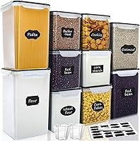 VERONES 10-Pack Large Airtight Food Storage Containers with Lids, Labels & Measuring Cups - Ideal for Flour, Sugar, Pantry Organization
