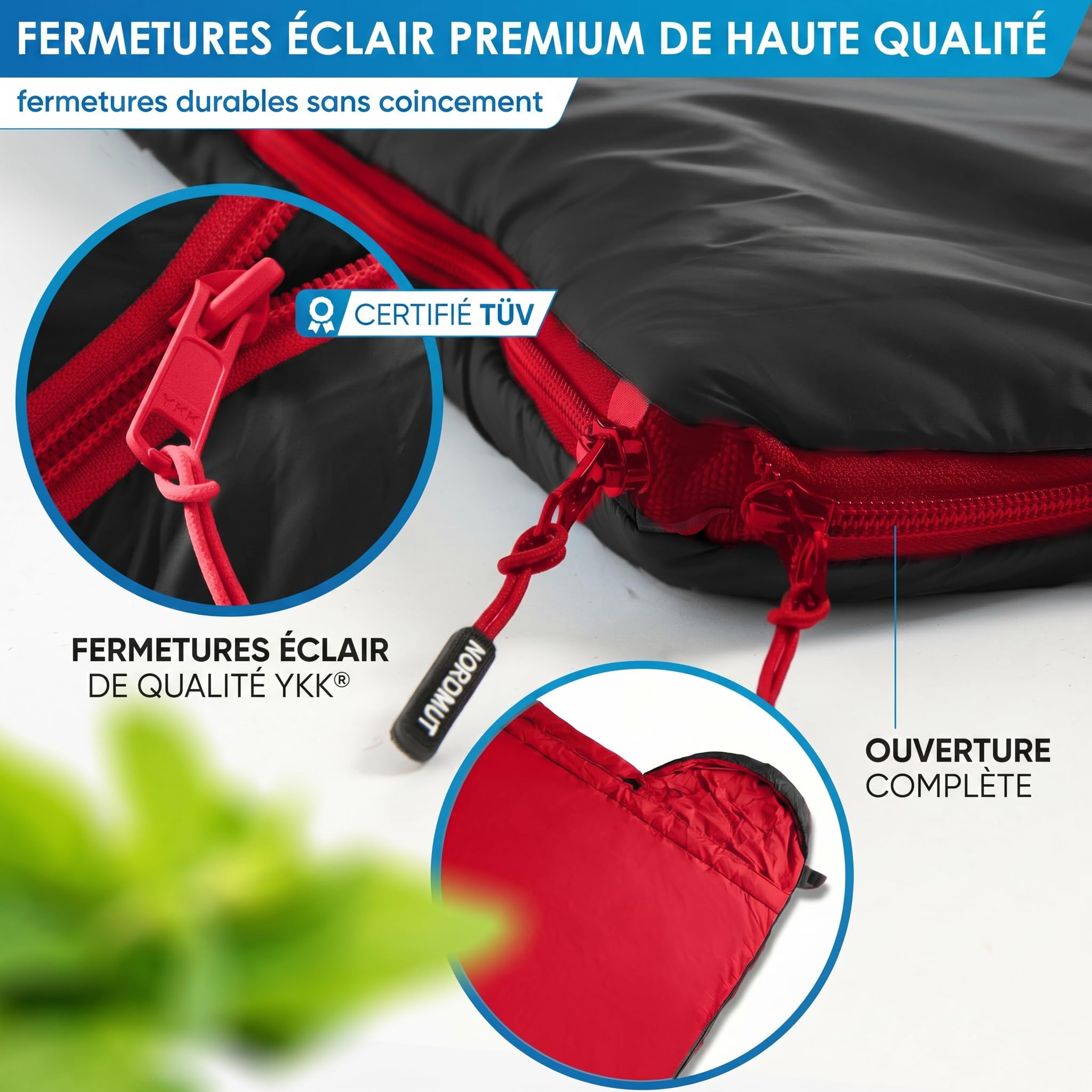 NORDMUT® Sac de Couchage Couverture Adulte avec Fermeture éclair YKK à Double Sens – Format Compact & ultraléger 1600 g – 3 Saisons (250 GSM) – Sac de Couchage pour Camping, Outdoor & Festivals