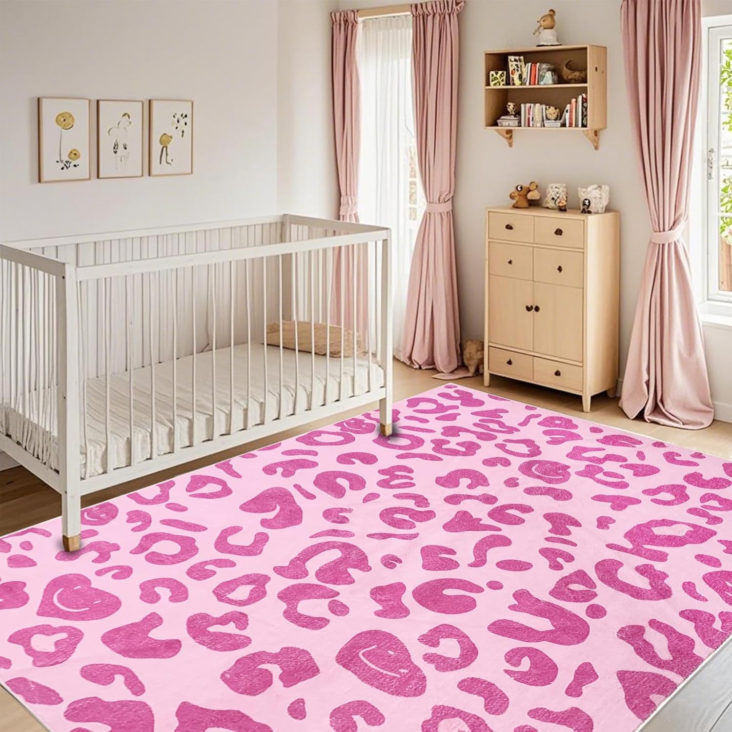 USTIDE Pink Leopard Print Rug Indoor Area Rug Fluffy Rug for Girls Room Cute Pink Rugs for Bedroom Living Room Nursery Room Teen Dorm 5x7ft
