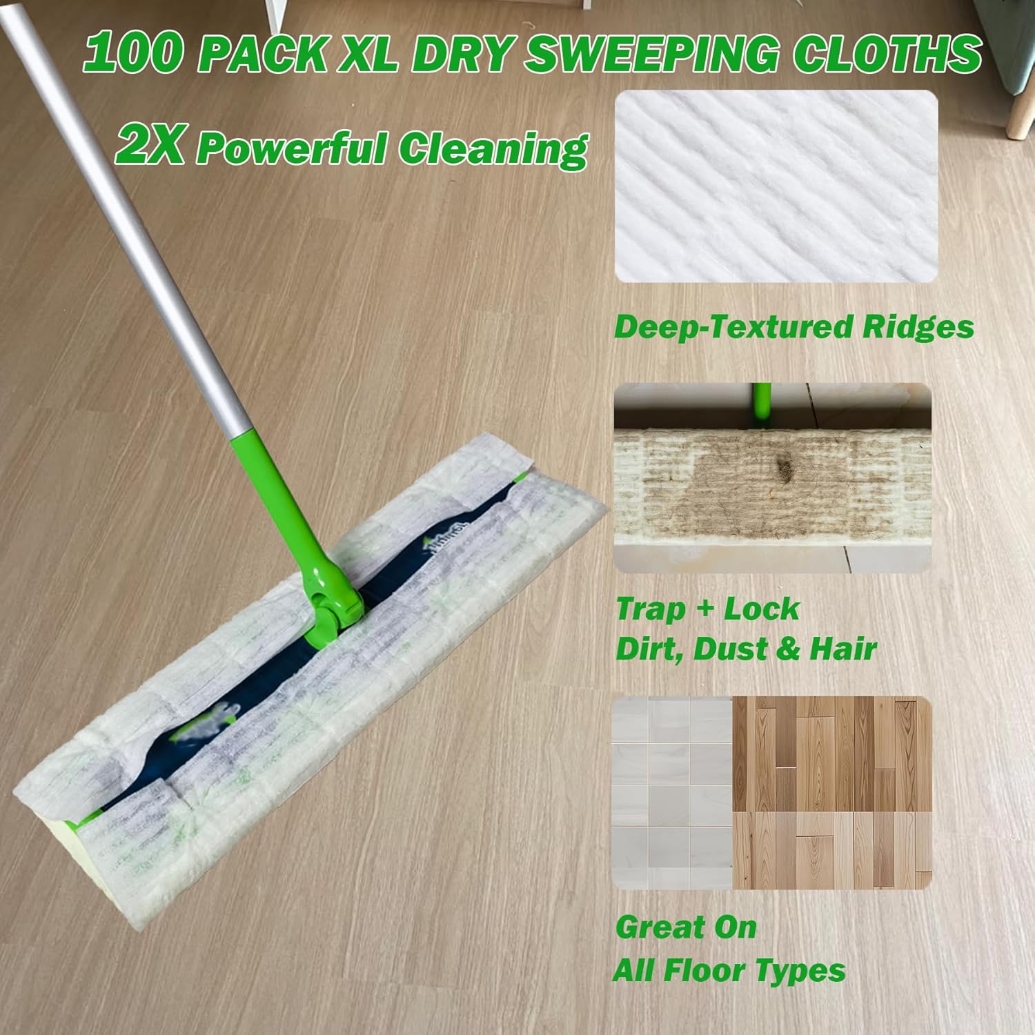 XL Dry Sweeping Cloth Refills for Swiffer Sweeper X-Large Mop, XL Disposable Dry Pads Refills, Pet Hair Dust Heavy Duty Dry Floor Cloth Refills for Floor Sweeping and Cleaning, 100 Count