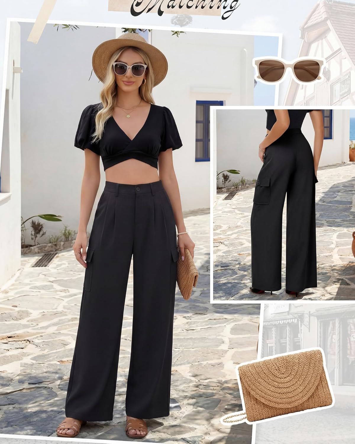 Womens High Waisted Wide Leg Cargo Pants Baggy Casual Pants Joggers with 4 Pockets Work Trousers Y2K Streetwear