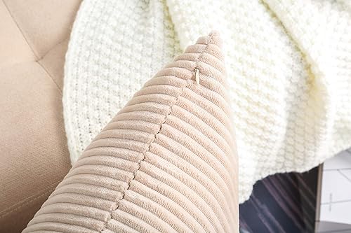 Miniatura 4 de TangDepot, Juego de 2 fundas de almohada decorativas de pana a rayas de terciopelo sólido a rayas (14 x 14 pulgadas, 2 piezas, color azul A05)