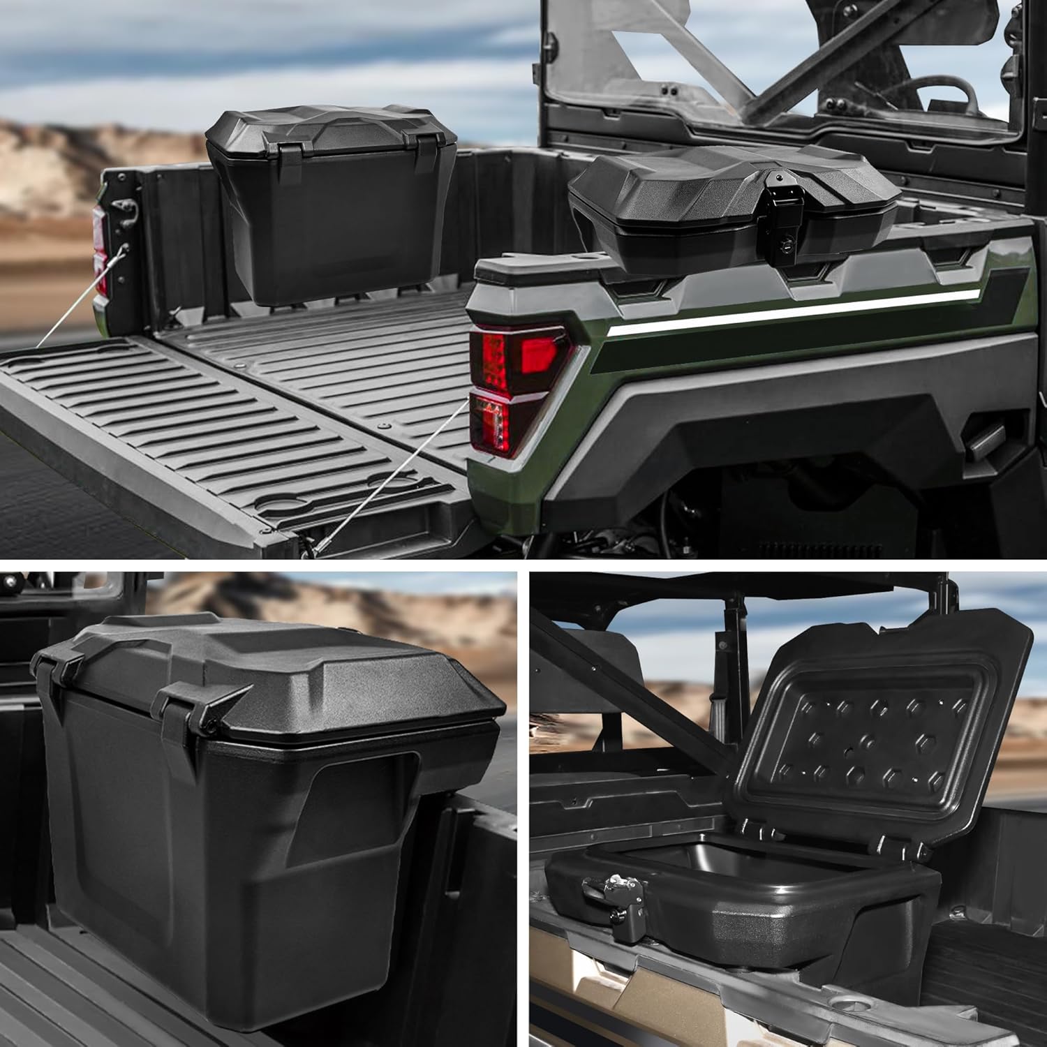 UTV Bed Storage Box, X3 Max Rear Rack Cargo Box Compatible with 2016-2025 Polaris Ranger 1000/XP 900 570 500 General 1000 Accessories X3 Trunk Storage Box, 21L/5.5GAL UTVs Tool Box with Lock