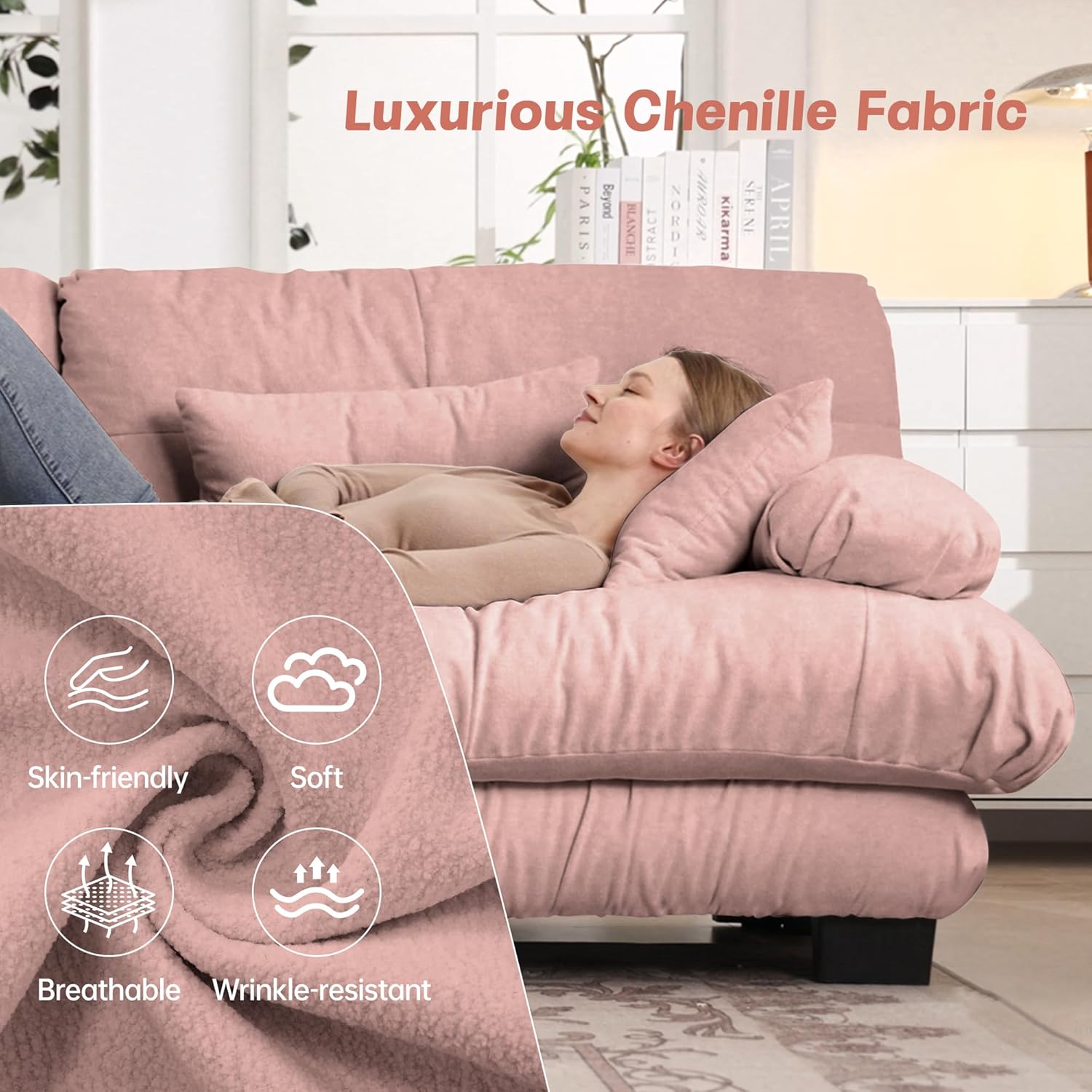 94.4'' Loveseat, Sectional Couch Sofa, Memory Foam Chenille Cloud Sofa with Pillow, Deep Seat Sectional Couch for Small Spaces, Studio Apartment, Game Room, Small Living Room