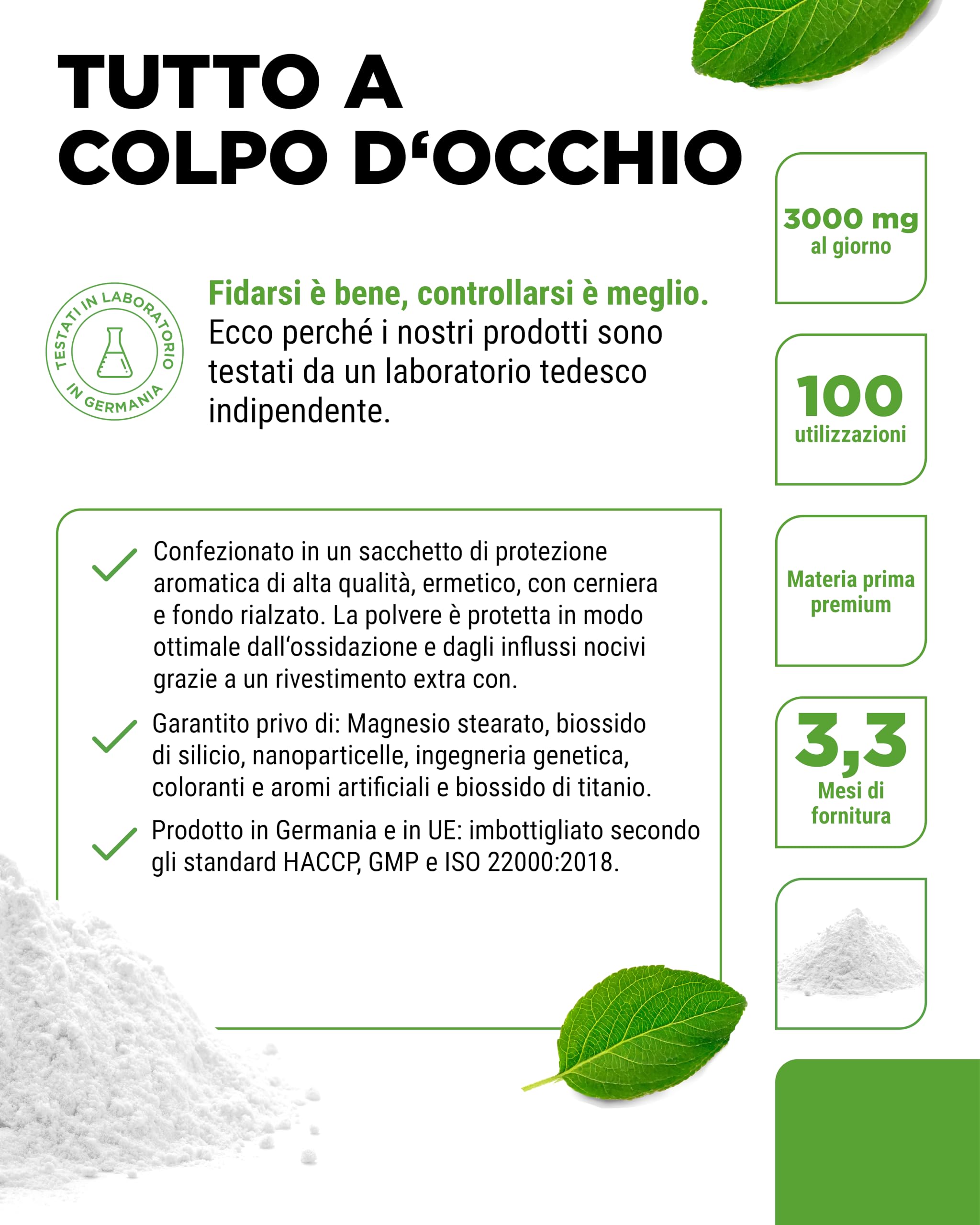 L-Carnitine Pure - 300 g di polvere pura senza additivi - 100% L-Carnitina Tartrato - 100 porzioni con 3000 mg di Carnitina in polvere - Vegan - Alto dosaggio