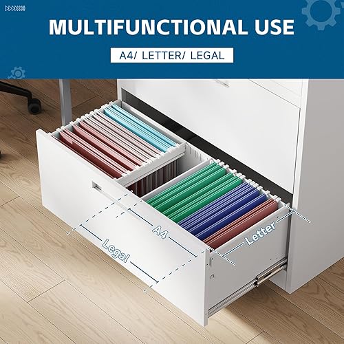 Miniatura 4 de Archivador de metal de 3 cajones, archivadores verticales laterales para oficina en casa, archivador de bloqueo con estantes de almacenamiento,