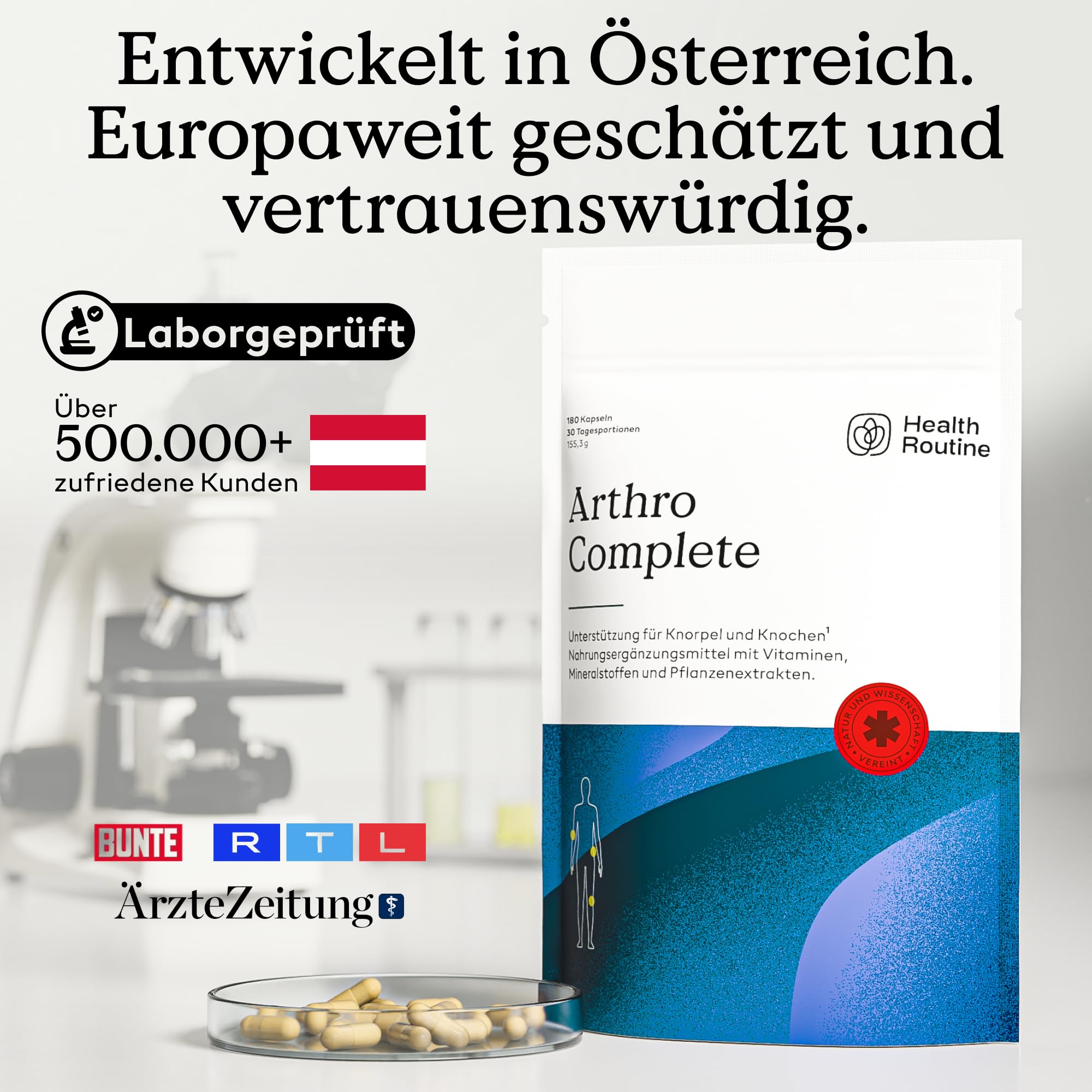 Health Routine Arthro Complete – Glucosamin Chondroitin Hochdosiert – 1er Pack – MSM, Kollagen, Hyaluronsäure, Curcumin & Boswellia – Gelenkkapseln für Knorpelaufbau, Gelenke, Knochen & Beweglichkeit