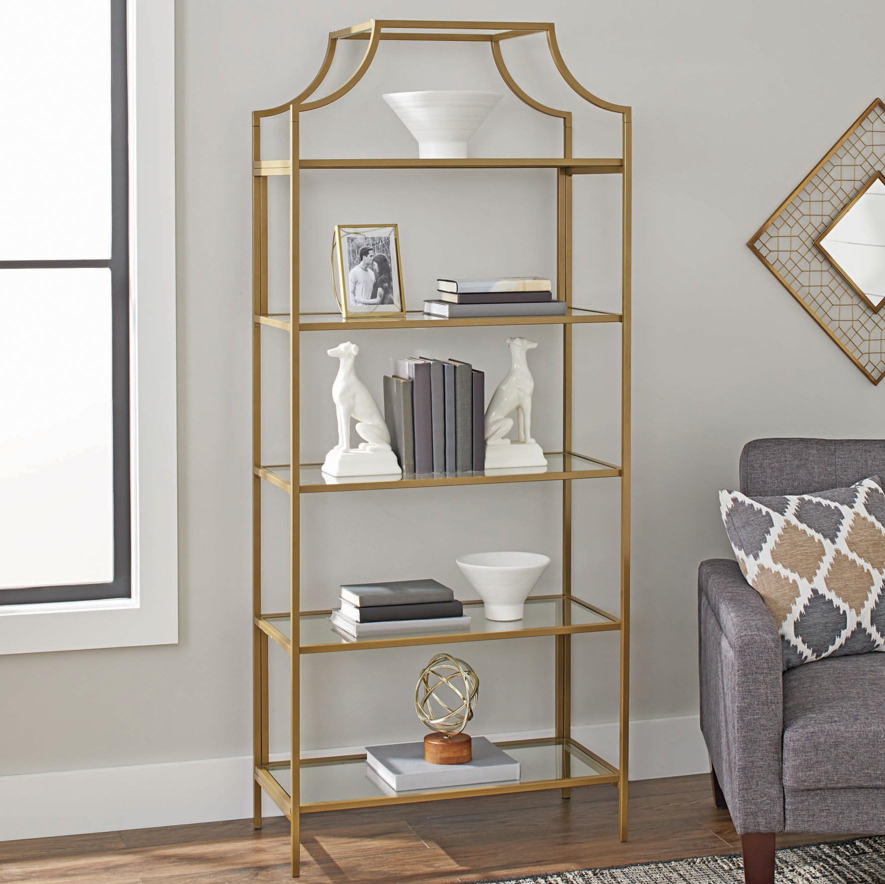 Better Homes & Gardens 71" Nola 5-Tier Etagere Bookcase, Gold Finish Better Homes & Gardens 71" Nola 5-Tier Etagere Bookcase, Gold Finish