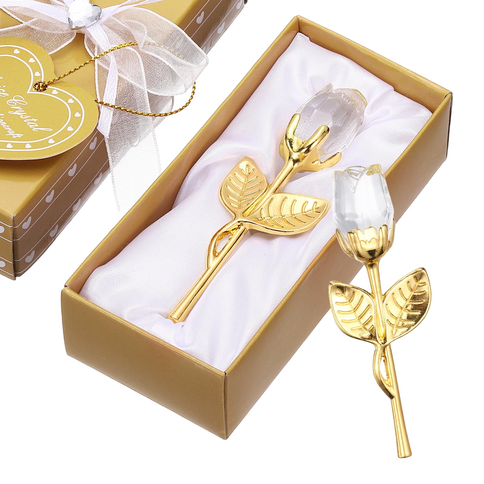 sourcing map 2 Pcs Mini Crystal Rose with Box, Romantic Crystal Rose Flowers Rose Gifts for Birthday Valentine's Day Gifts, Transparent&Gold
