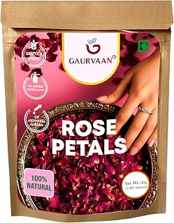 Gaurvaan Dried Rose Petals, Edible Natural Flower Petals for Tea, Decoration, Desserts, 30g