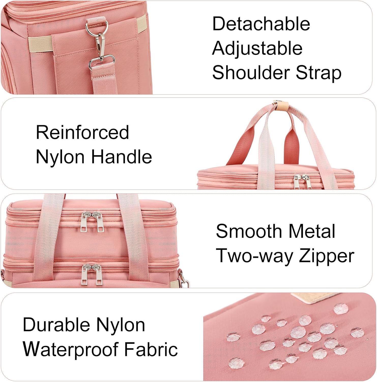 Lunch Box for Men Women - Double Deck Insulated Lunch Bag, Large Leak Proof Tote Cooler, Wide Open Dual Compartment Lunch Bags with Shoulder Strap, For Work Picnic Hiking Beach, Pink - Image 7