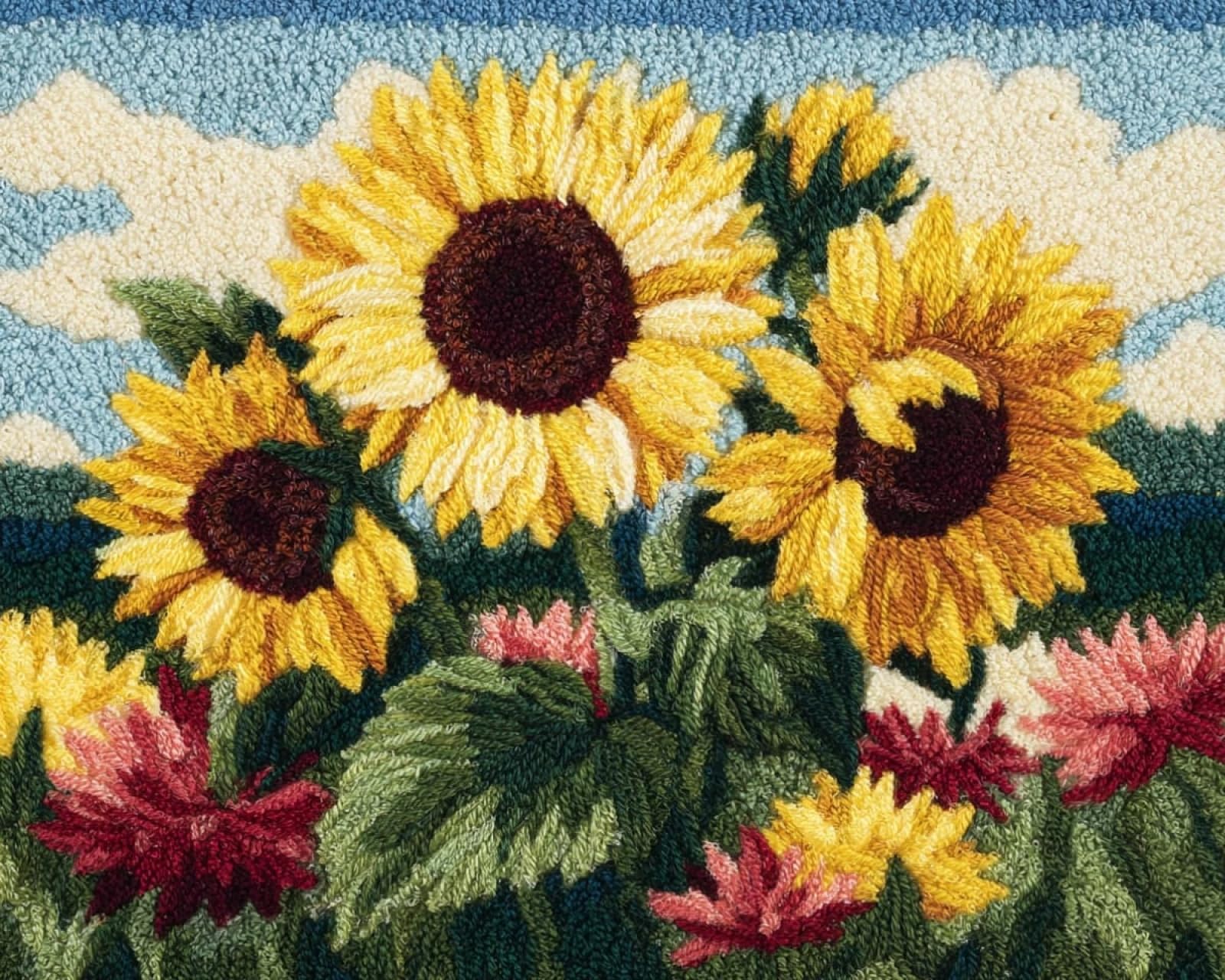 Wallphantom 001 Latch Hook Kits For Kids And Adults,Sunflower Flowers,Diy Latch Hook Rug Making Kit,Carpet Making Crochet Kits Needlework Crafts For Home Decor,80X115cm