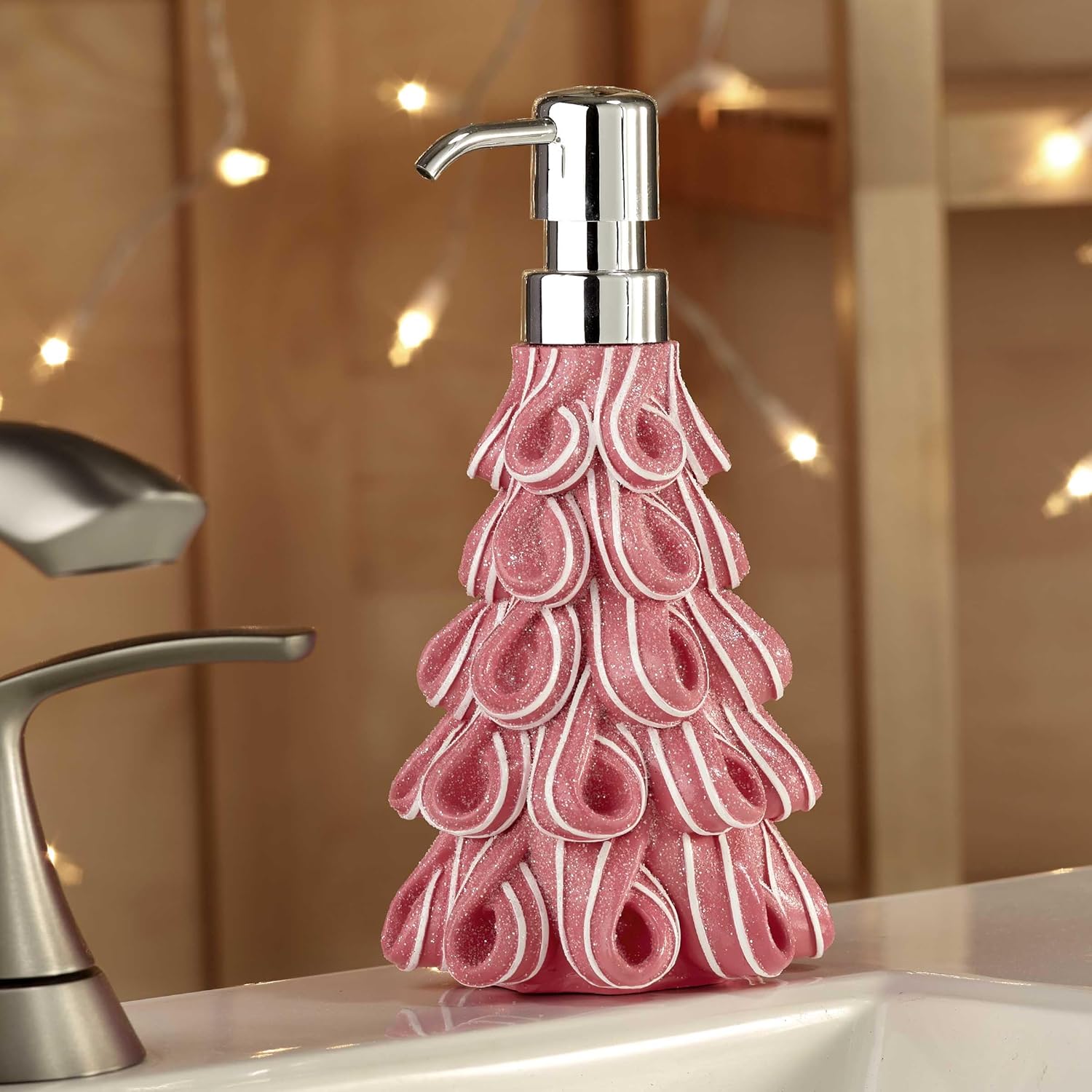 Avanti Linens - Lotion Pump/Soap Dispenser, Durable Hand-Painted Resin, Countertop Accessories, Holiday Home Decor (Ribbon Candy)