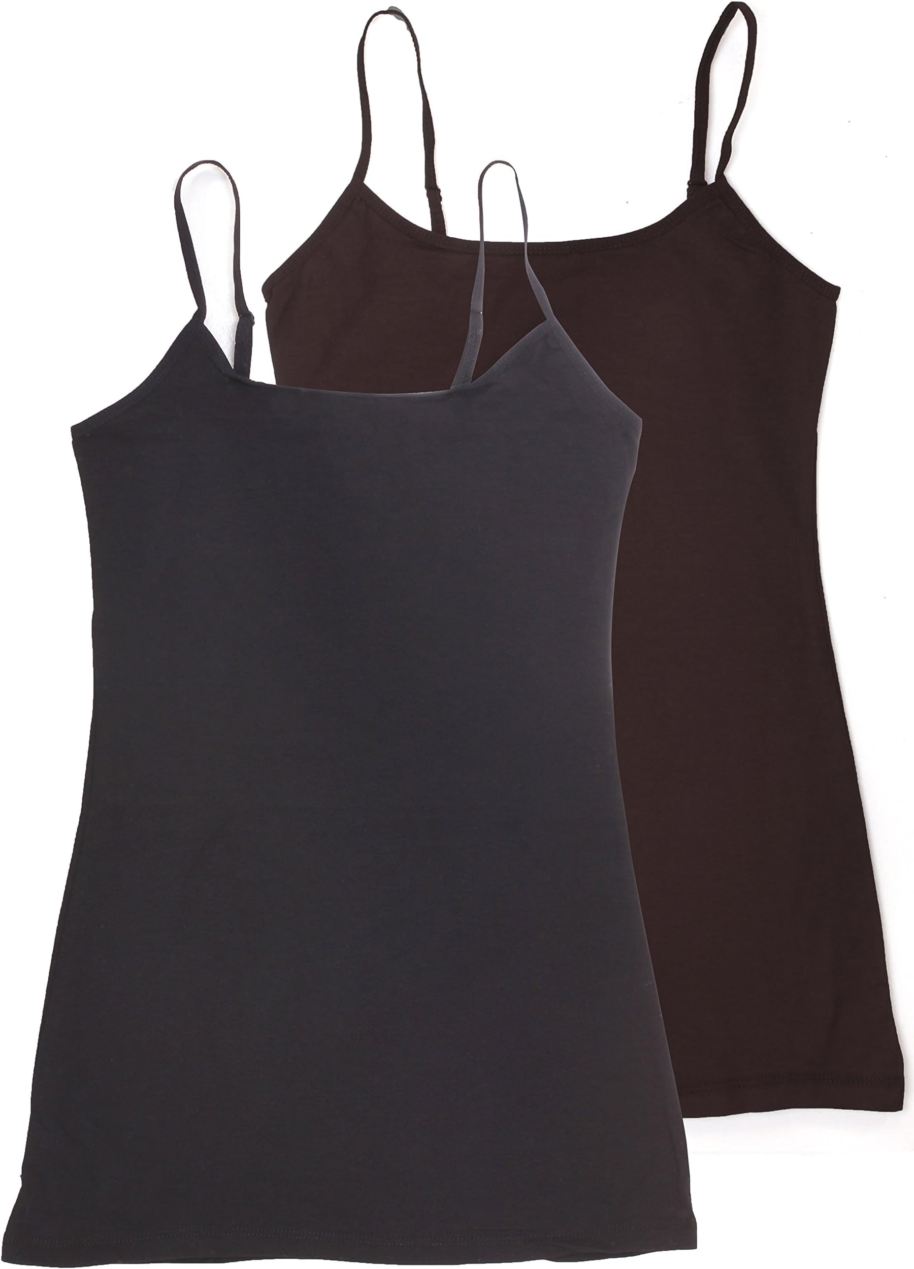 2 Pack Active Basic Women's Long Cami w/ Built in Bra Med Black, Brown