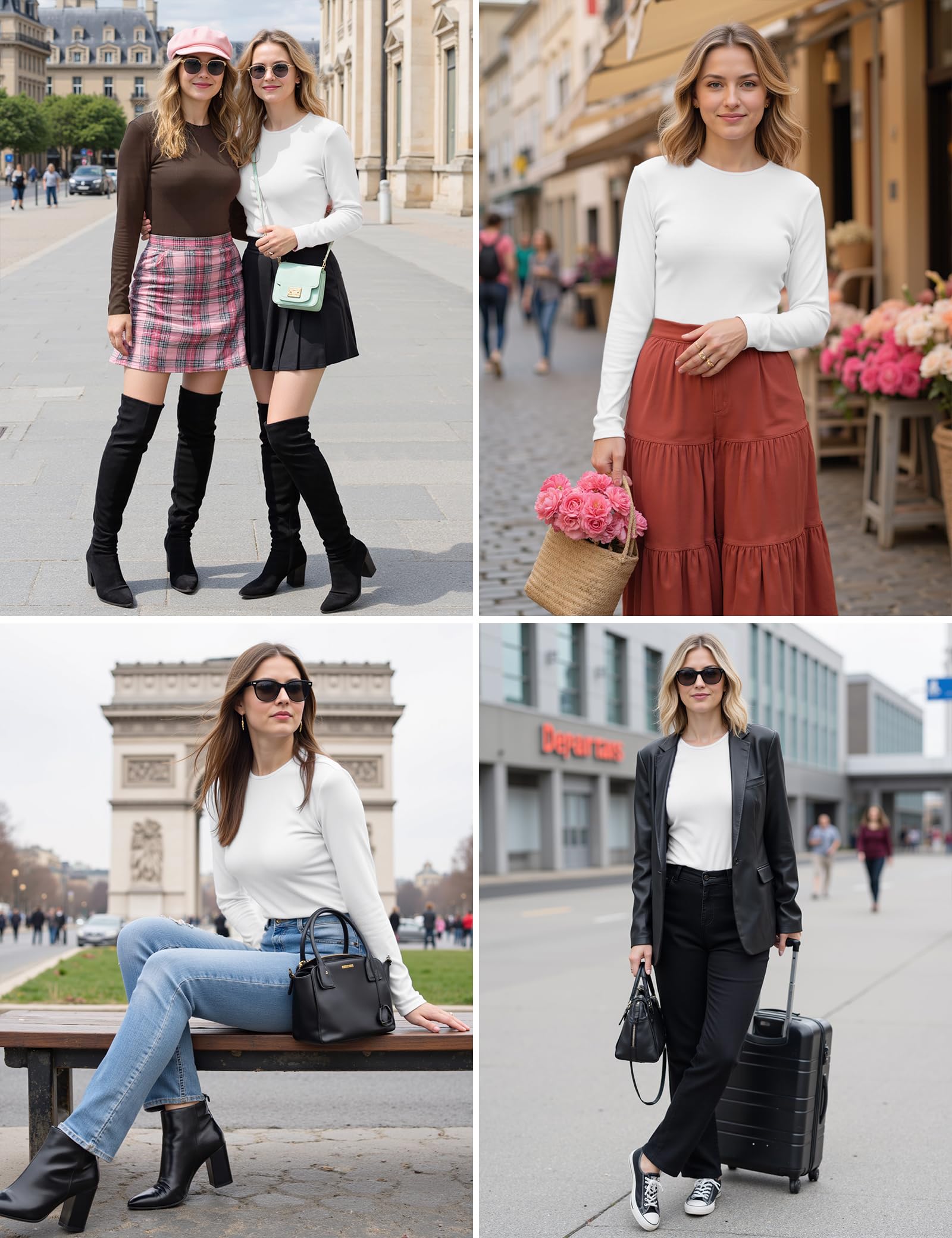 Aottori Maglia Donna Manica Lunga Girocollo Maglietta Costine Aderente Basic Tops Slim Fit Elegante T-Shirt Elasticizzato Tinta Unita Casual