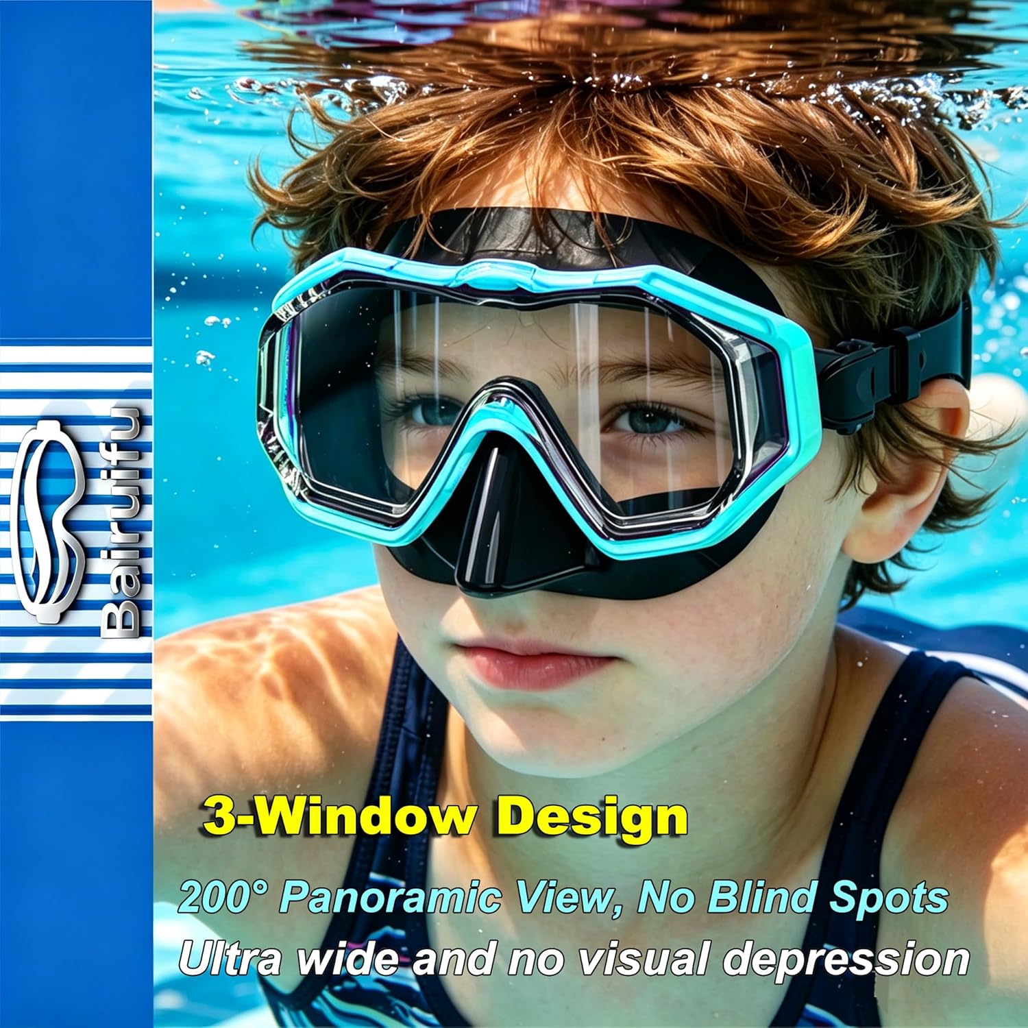 Swim Goggles for Kids 4-16, Anti-Shattered, Anti-Fog, 180° Panoramic View Swimming Goggles with Nose Cover