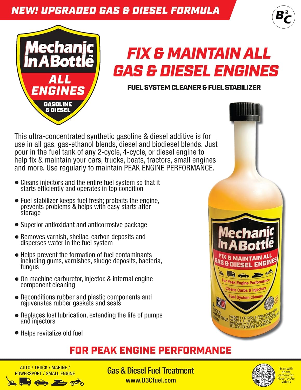 Ethanol Shield Marine Fuel Stabilizer & Preservative/Mechanic In A Bottle Gas & Diesel Formula Fuel System Cleaner 24 oz - 2 Pack