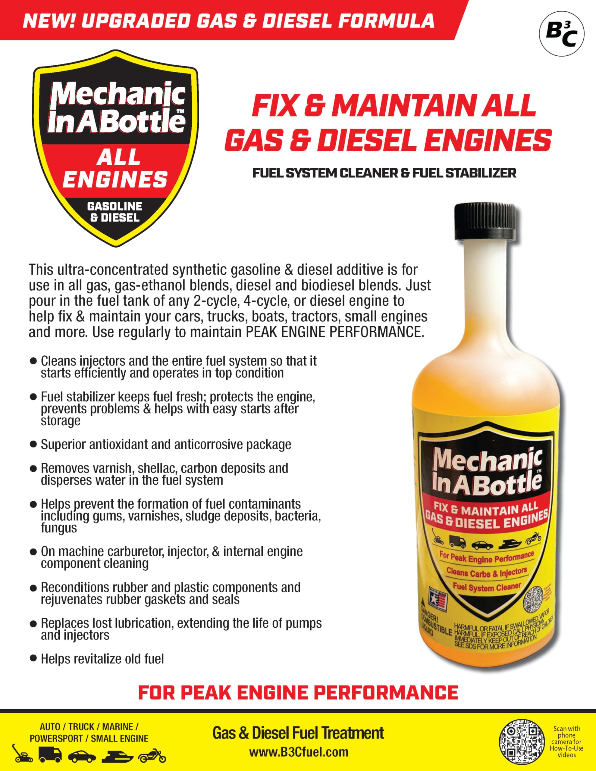 Ethanol Shield Marine Fuel Stabilizer & Preservative/Mechanic In A Bottle Gas & Diesel Formula Fuel System Cleaner 24 oz - 2 Pack