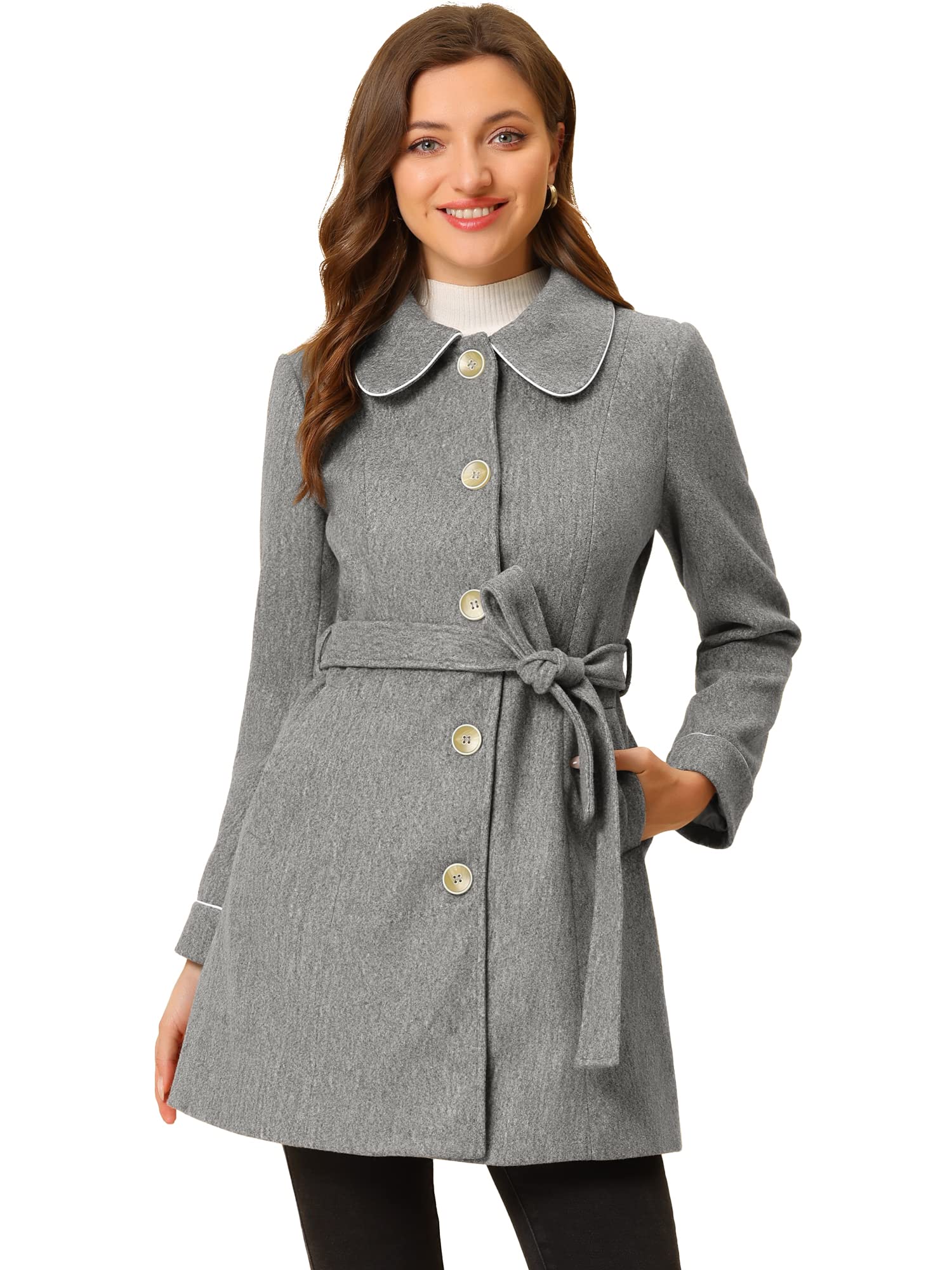 allegra k Women's Winter Elegant Lapel Collar Long Trench Coat-picture-16