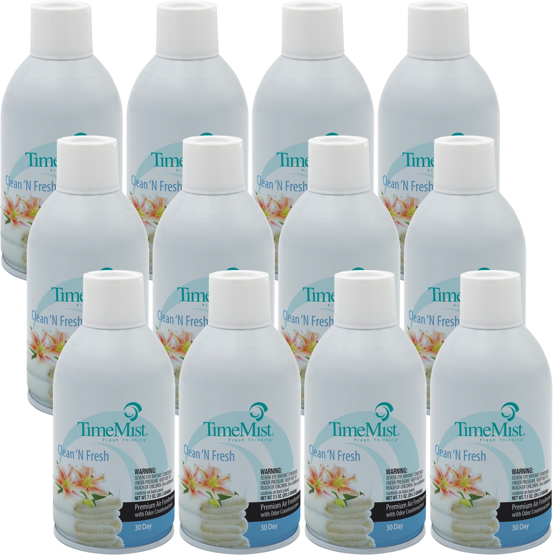 TimeMist Premium Metered Air Freshener Refills - Clean & Fresh - 7.1 oz (Case of 12) - 1042771 - Lasts Up To 30 Days and Neutralizes Tough Odors