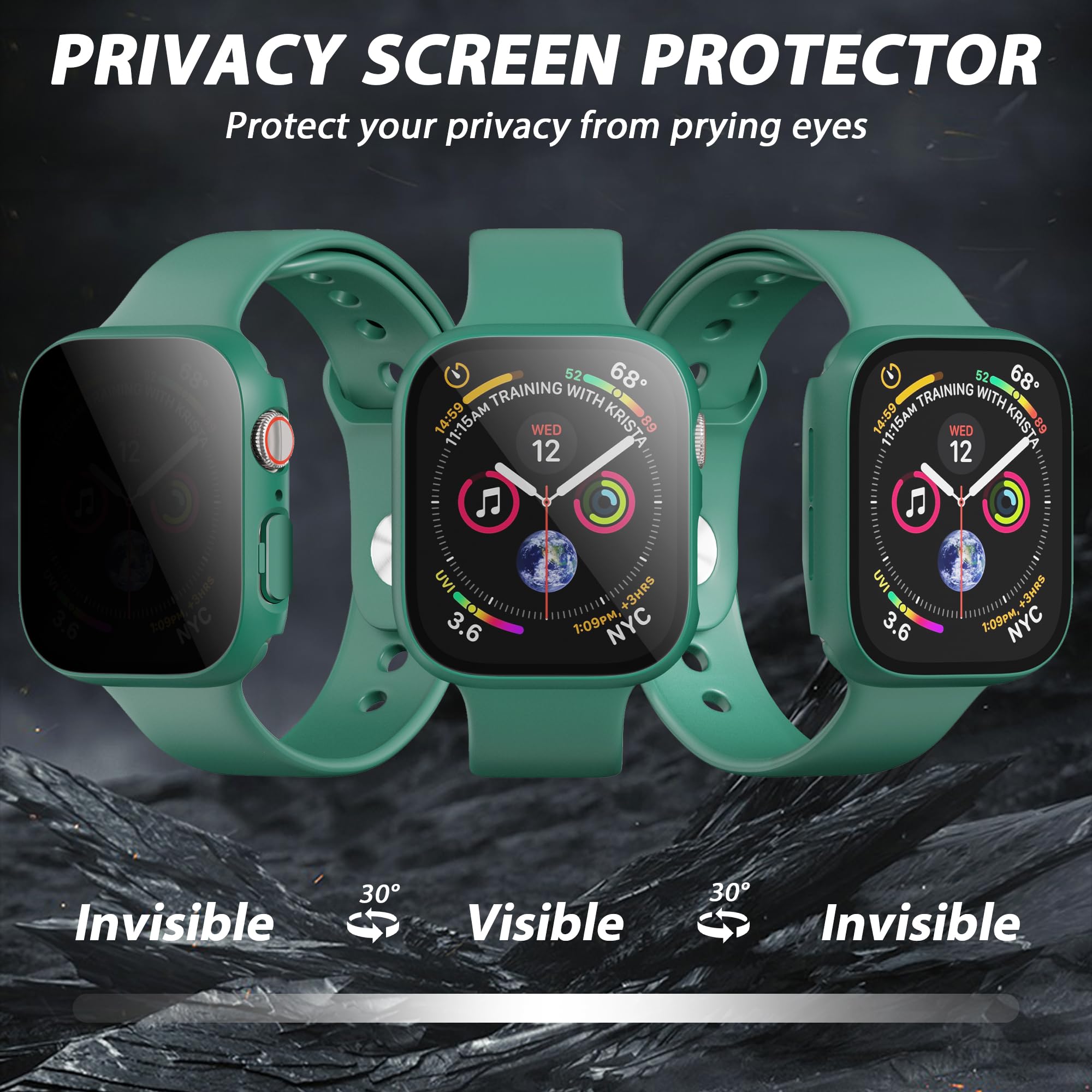 LINTEKER 2 Pack for Apple Watch 46mm Case with Privacy Screen Protector - Image 3