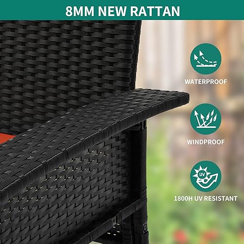 Miniatura 5 de YITAHOME Silla oscilante colgante de mimbre de 2 asientos, para exteriores, ratán negro, con 2 cojines de respaldo, capacidad de 530 libras para