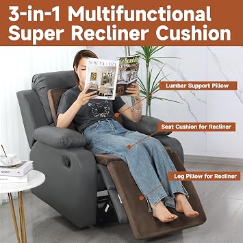 HOMBYS 3-in-1 Recliner Seat Cushion with Lumbar Support Pillow & Footrest, Multi-Functional Adjustable Height 2 to 6 for You to Choose, Non-Slip Foam Chair Cushion for Elderly, Brown