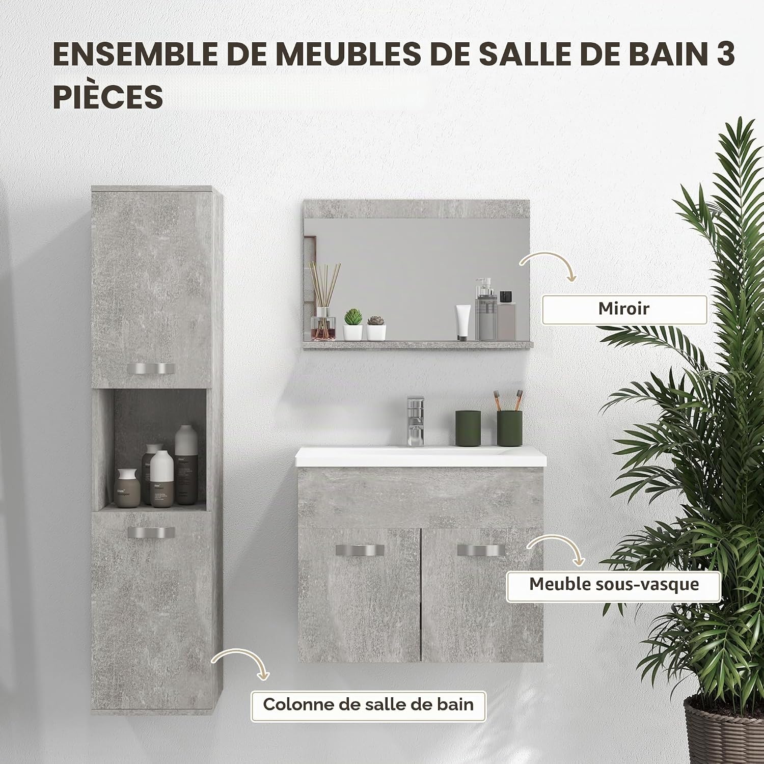 Ensemble de meubles de salle de bain premium – vue d’ensemble du meuble mural flottant