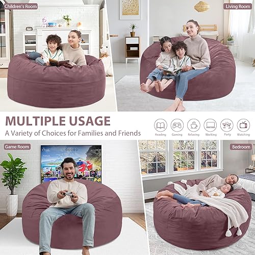 Miniatura 478 de Puf de 5 pies, puf grande con relleno de espuma viscoelástica, sofá puff esponjoso con funda de terciopelo holandés, puf redondo para sala de estar,