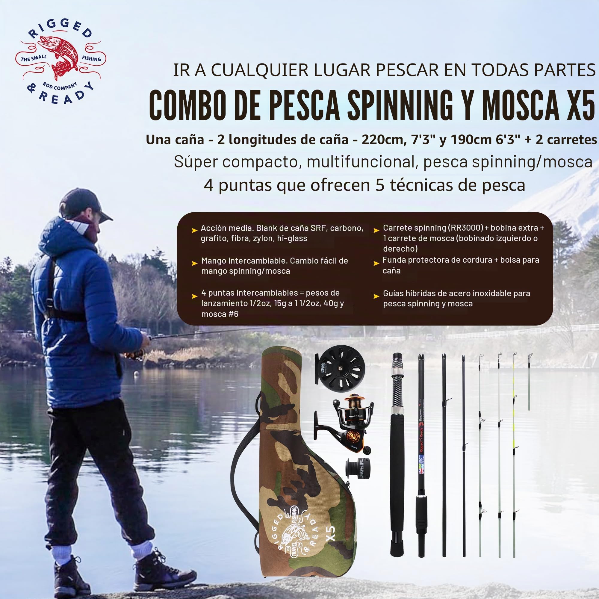 Caña de Pescar de Viaje de la Serie X5 y Estuche (X5 MAX, Viaje y Combinado) - Combinaciones de caña de Pescar de nanocarbono para Todas Tus Necesidades de Pesca. Pesca giratoria, Pesca con Mosca,