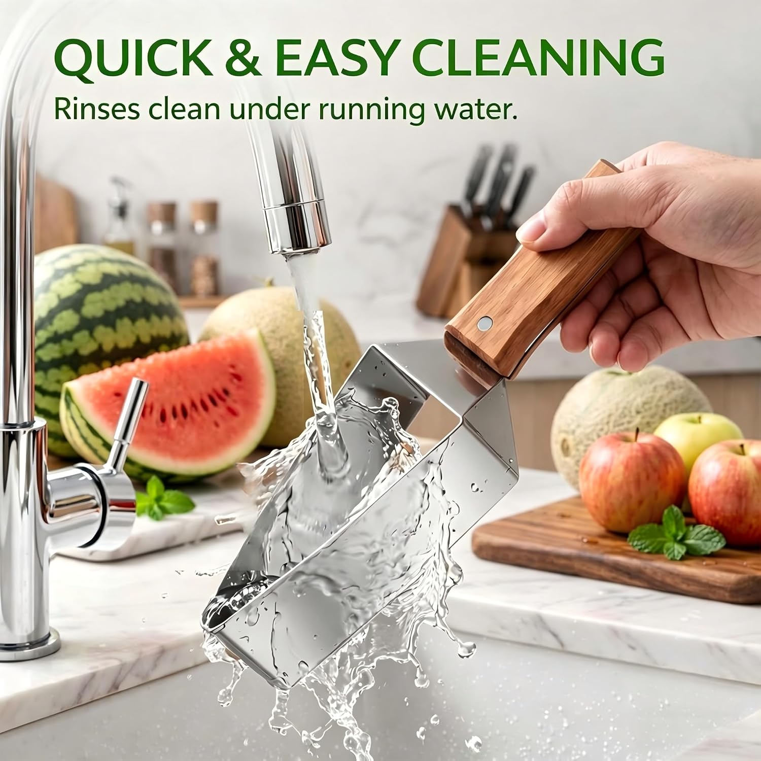 Watermelon Slicer Cutter, Stainless Steel Melon Cutter Tool with Wooden Handle, V-Shaped Watermelon Knife for Cutting Watermelon, Cantaloupe, Honeydew, Kitchen Gadget for Summer Fruit (1) image 5