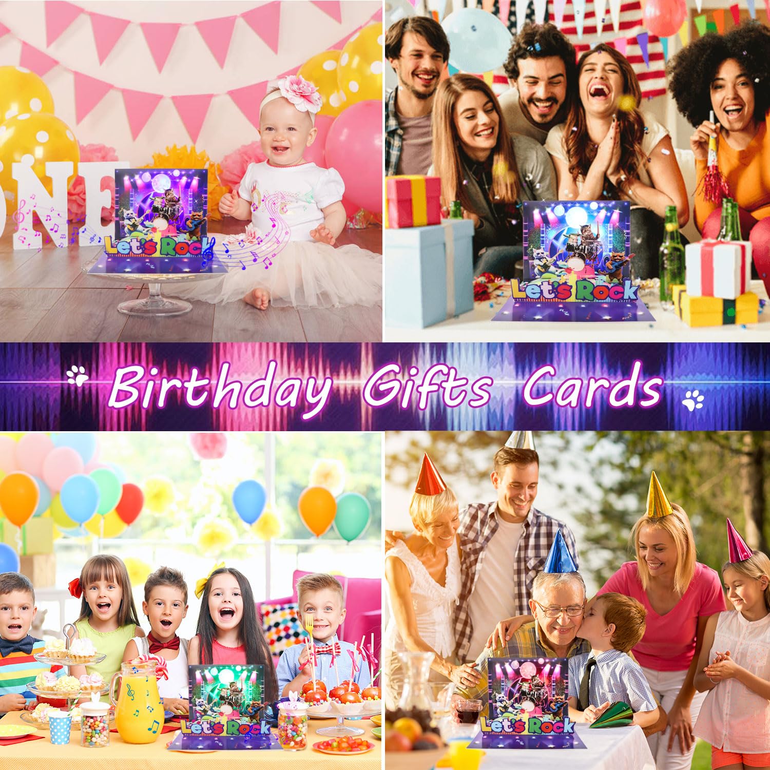 Geburtstagskarte mit Katze, 3D-Pop-Up-Geburtstagskarten | Mit bunten Lichtern und Musik, Happy Birthday Geschenkkarte für Kinder, Jungen, Mädchen, Männer, Frauen, Ehefrau