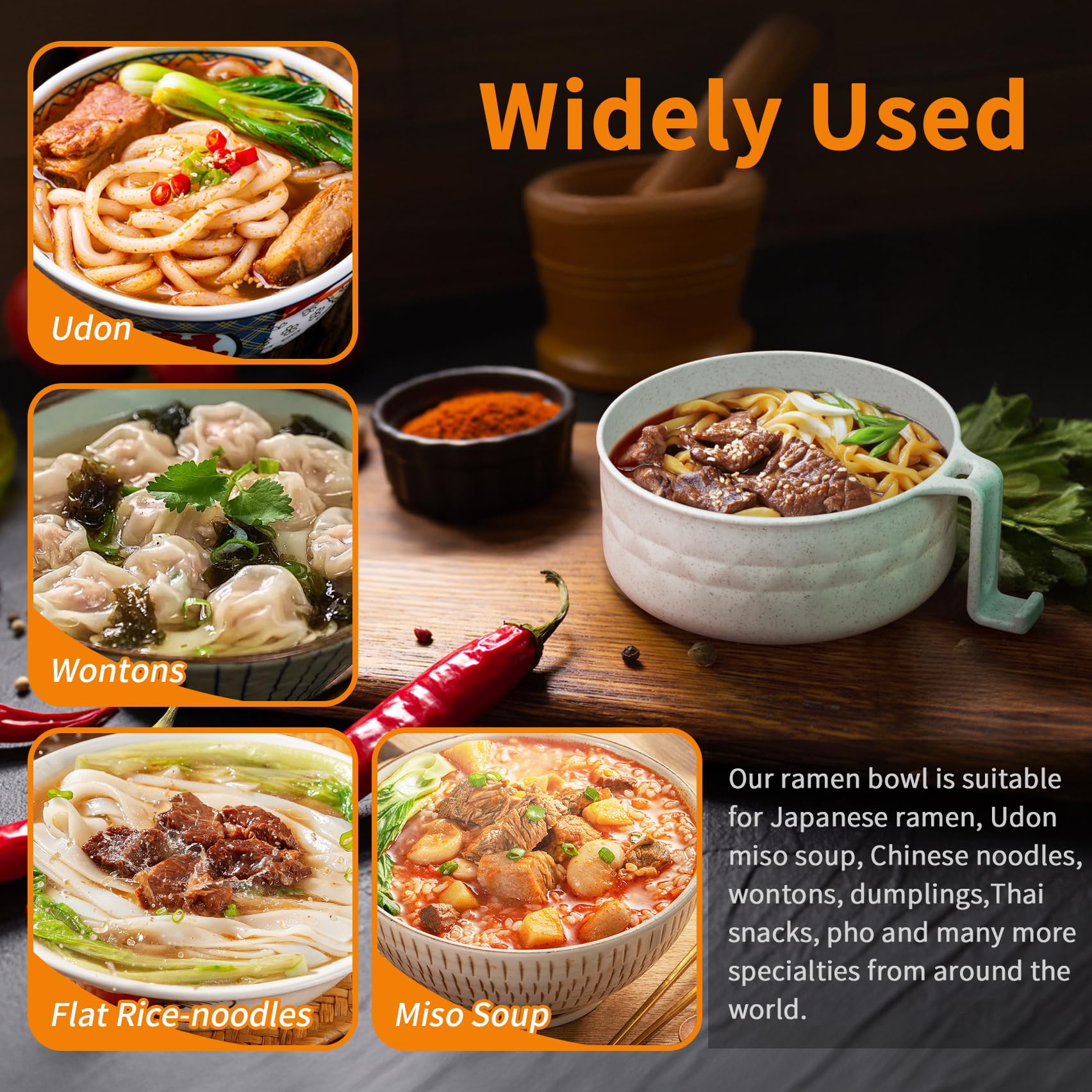 Ramen Bowl Set,Microwave Ramen Cooker Instant Noodles Bowl with Chopsticks Spoon,Rapid Ramen Noodle Bowl, Portable Noodle Bowls,for Home Office Dorm Room College gift(Beige)