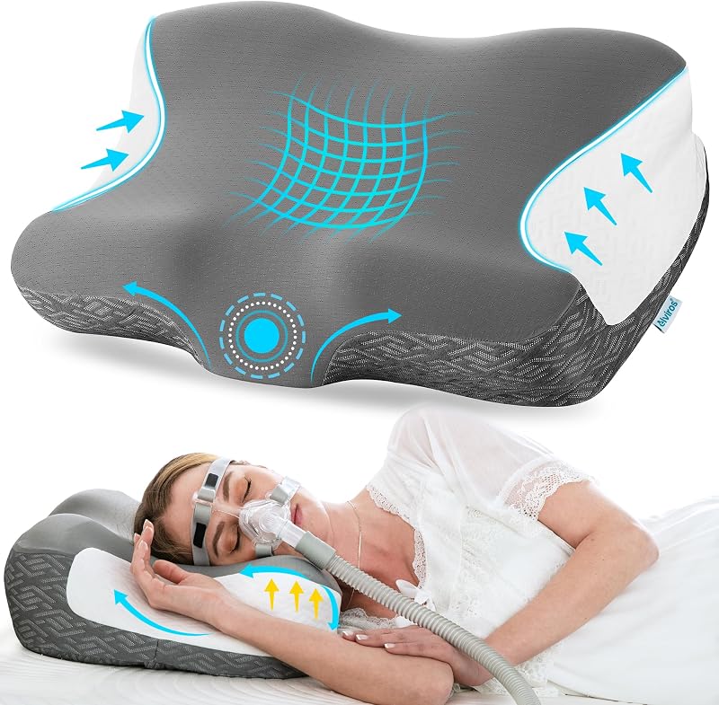 FSA Eligible CPAP Pillow for Users to Reduce Air Leaks & Mask Pressure | Elviros Neck Pillow with 4 Height Options, Adjustable Firmness, Ergonomic Orthopedic Pillow for Side, Back & Stomach Sleepers