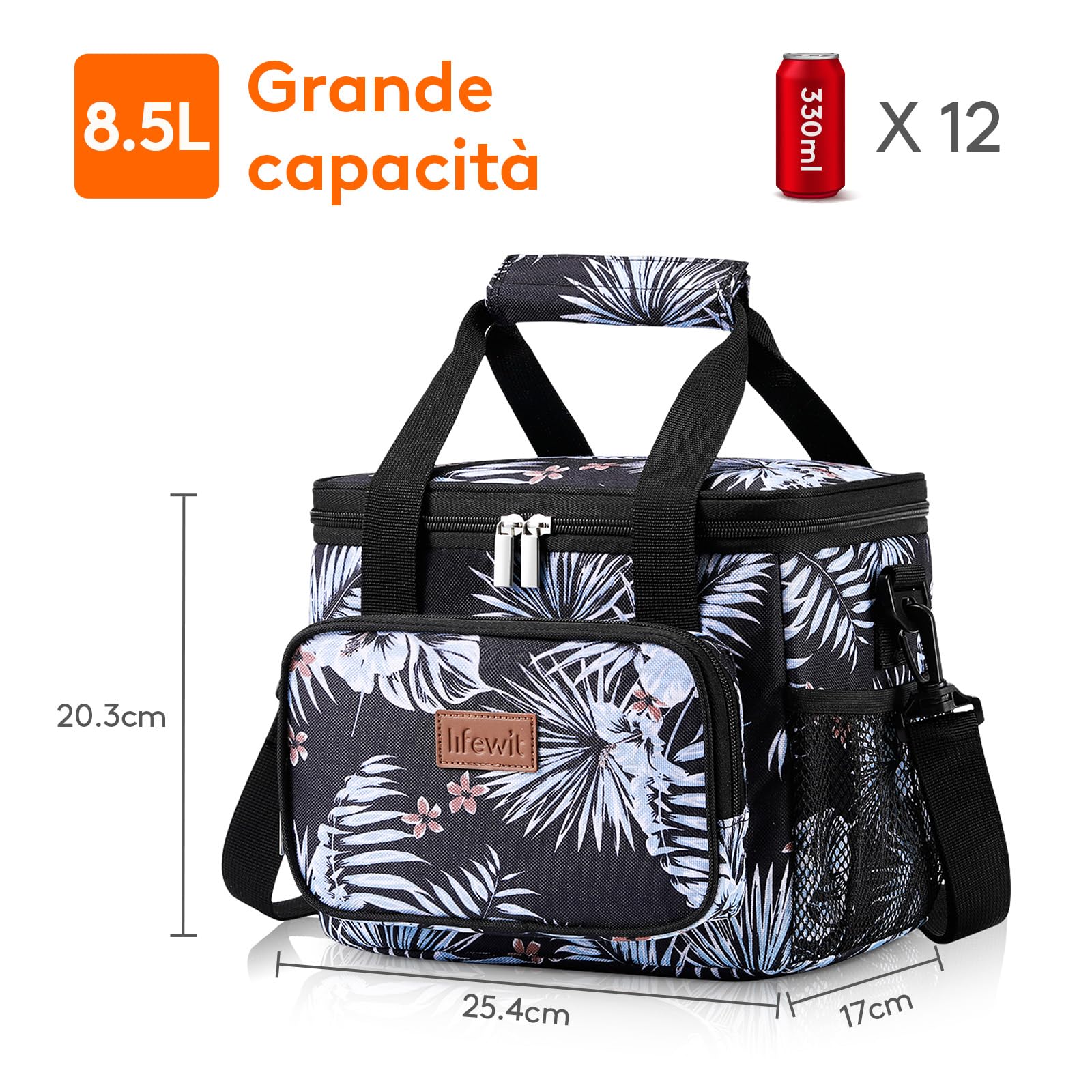Lifewit Borsa Termica Porta Pranzo 8.5L(12 Lattine), Piccola Borse Frigo Pranzo Ufficio per Uomo e Donna, Lunch Bag per Lavoro, Mare, Viaggio, Spiaggia, Fiore
