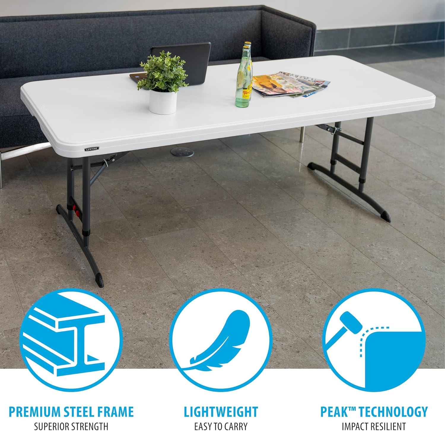 Lifetime 6-Foot Adjustable Height Nesting Table, Commercial, White Granite