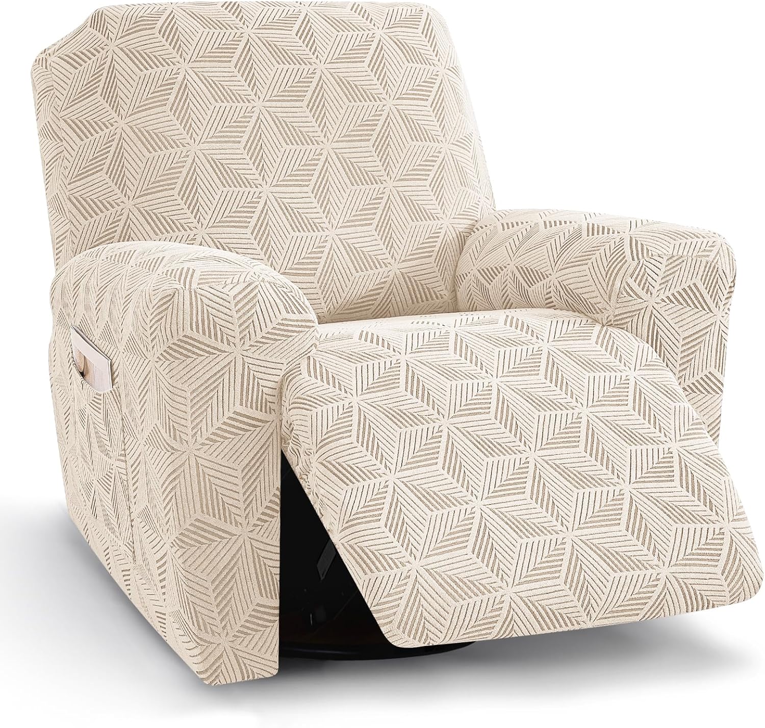 YEMYHOM Oversized Recliner Chair Cover, Stretch Recliner Slipcover for 1 Seater, Geometric Jacquard Reclining Couch Cover Large Furniture Protector for Pets & Kids, Beige
