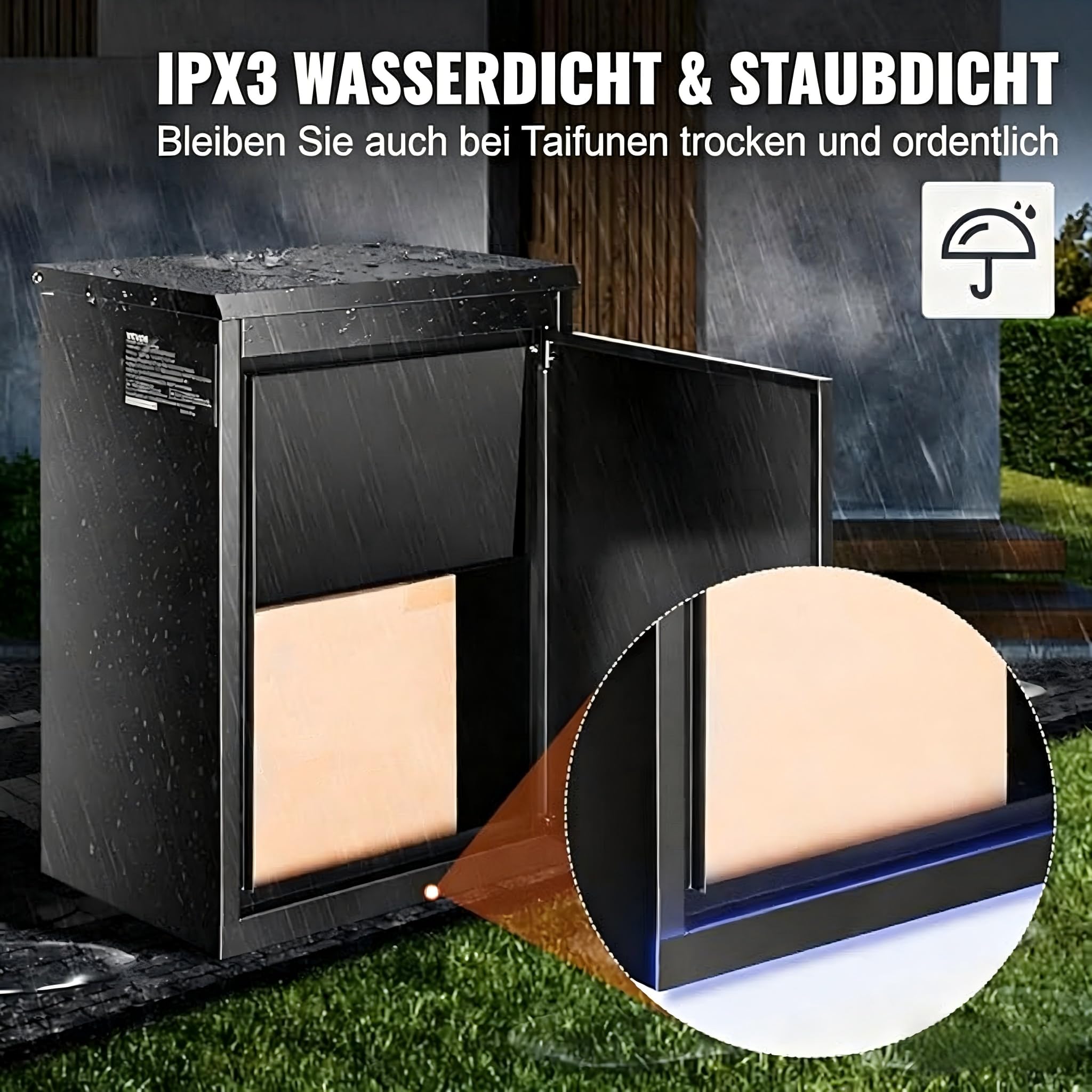 Garvee Paketkasten verzinkter Stahl Wandmontage 39x26x58cm Zahlenschloss Diebstahlsicher Wasserdicht Außen Paketbox