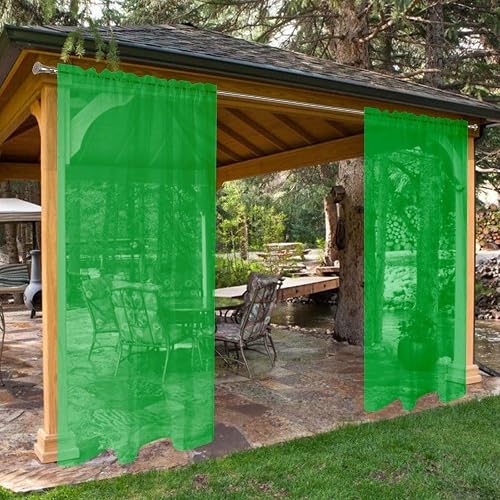 SpaceDresser Waterproof Outdoor Sheer Curtains for Patio - 2 Panels Rod Pocket Indoor Voile Sheer Curtain for Living Room,52W x 96L inch, Green