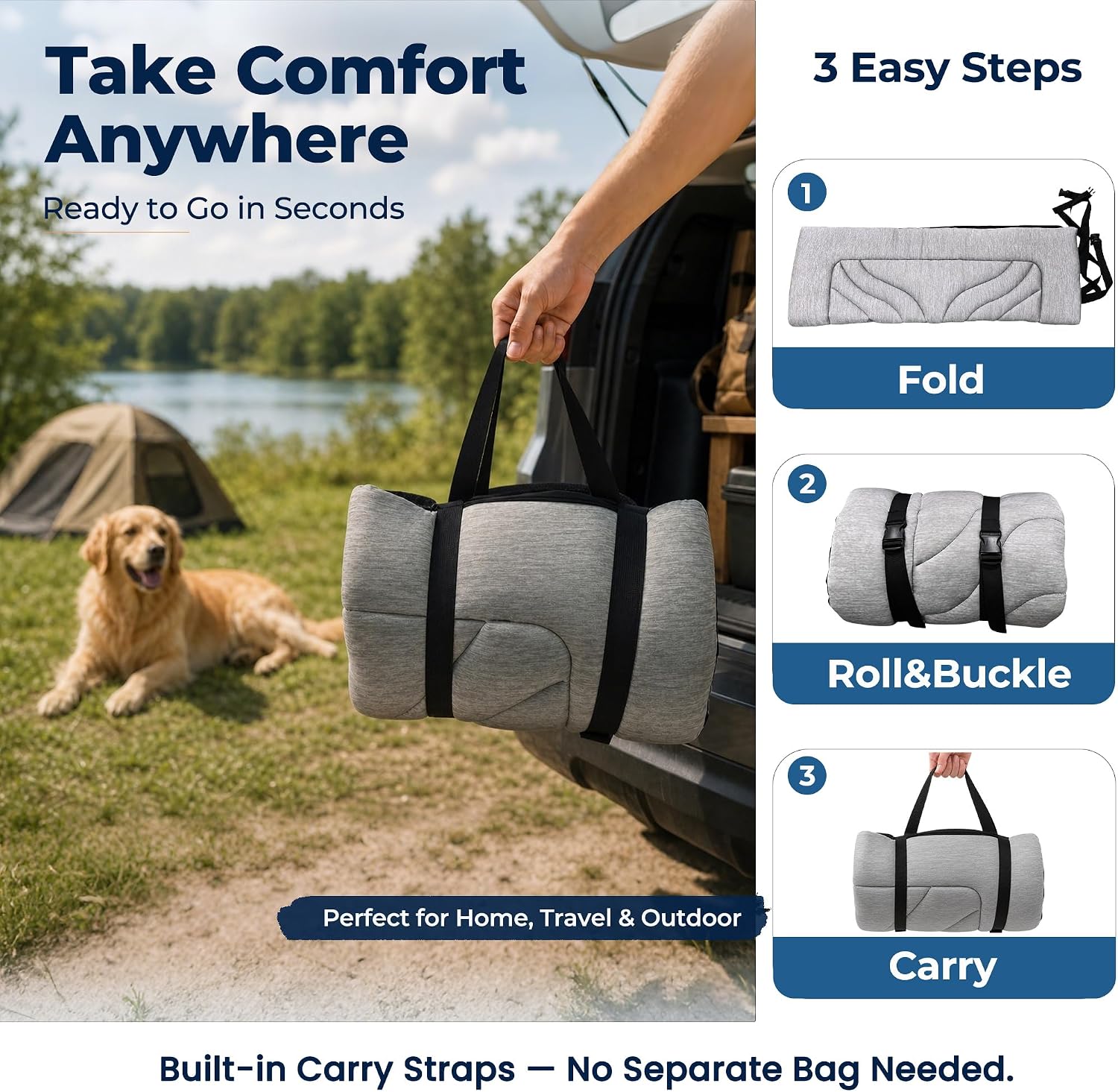 Cooling Dog Mat, 3cm Thick Washable Non-Slip Bed Pad | Q-Max >=0.4 cooling fabric; 4-layer roll-up mat; 47.2“ x 29.5” for 48“ crates; gel-free; non-slip for home & travel