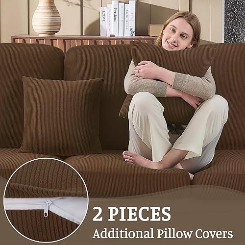 Miniatura 4 de Fundas de sofá modulares para cojín de sofá en forma de L, lavable y suave, fundas de cojín elásticas con 2 fundas de almohada (3 piezas de 2 plazas