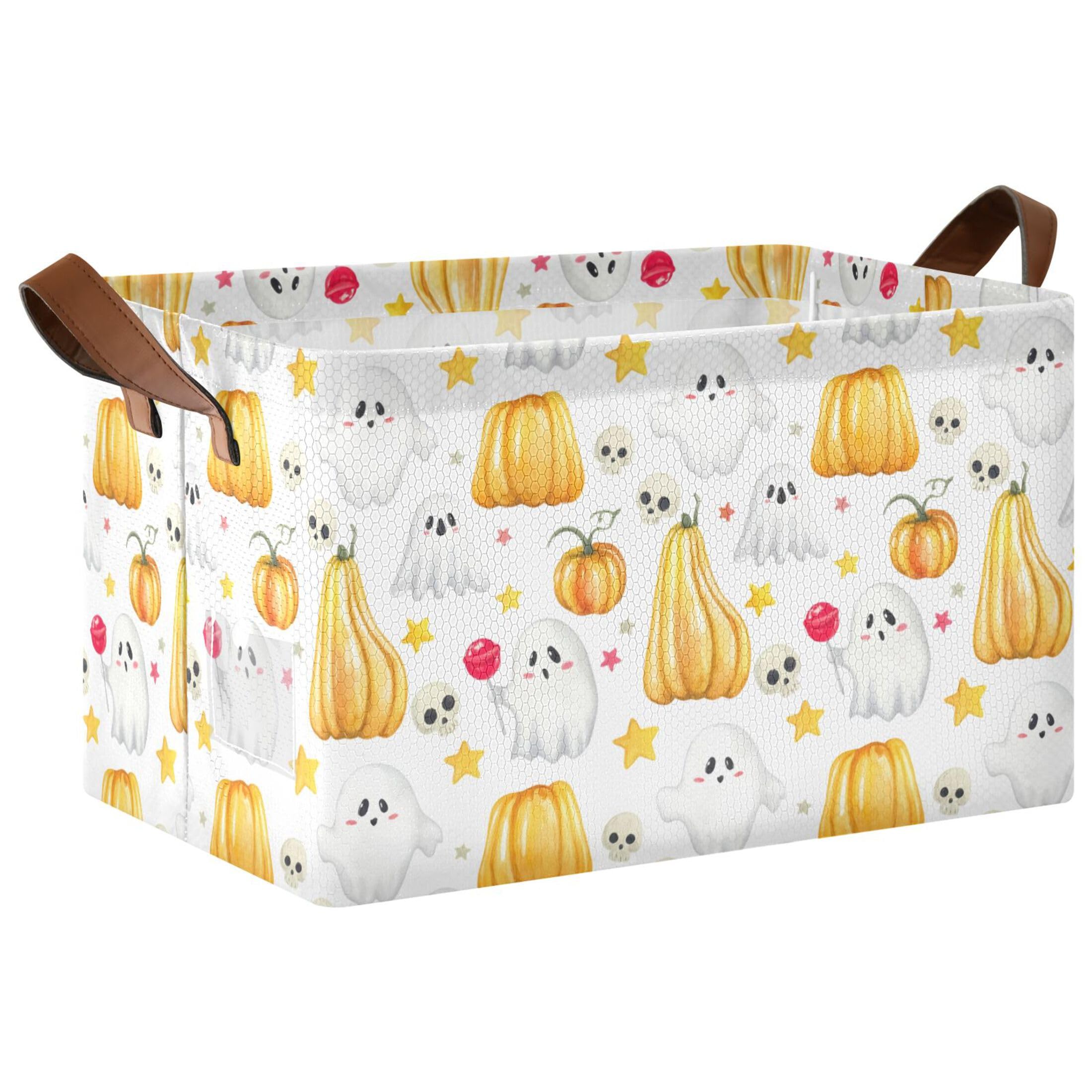 Kutsu Pumpkins Ghosts Foldable Storage Basket Collapsible Bin With Handles For Shelves