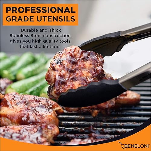 Miniatura 5 de Juego de utensilios de cocina de silicona de alta calidad  Acero inoxidable de metal y utensilios negros incluyendo pinzas, cucharas, espátula,