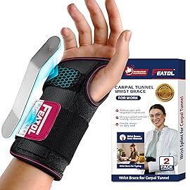 FEATOL 2 Pack Carpal Tunnel Wrist Brace For Work With Wrist Splint, 6.5\'\' Wrist Brace Night Support For Women Men, Pain Relief For Tendonitis, Arthritis, Pregnancy, Typing, Right and Left Hand, Medium